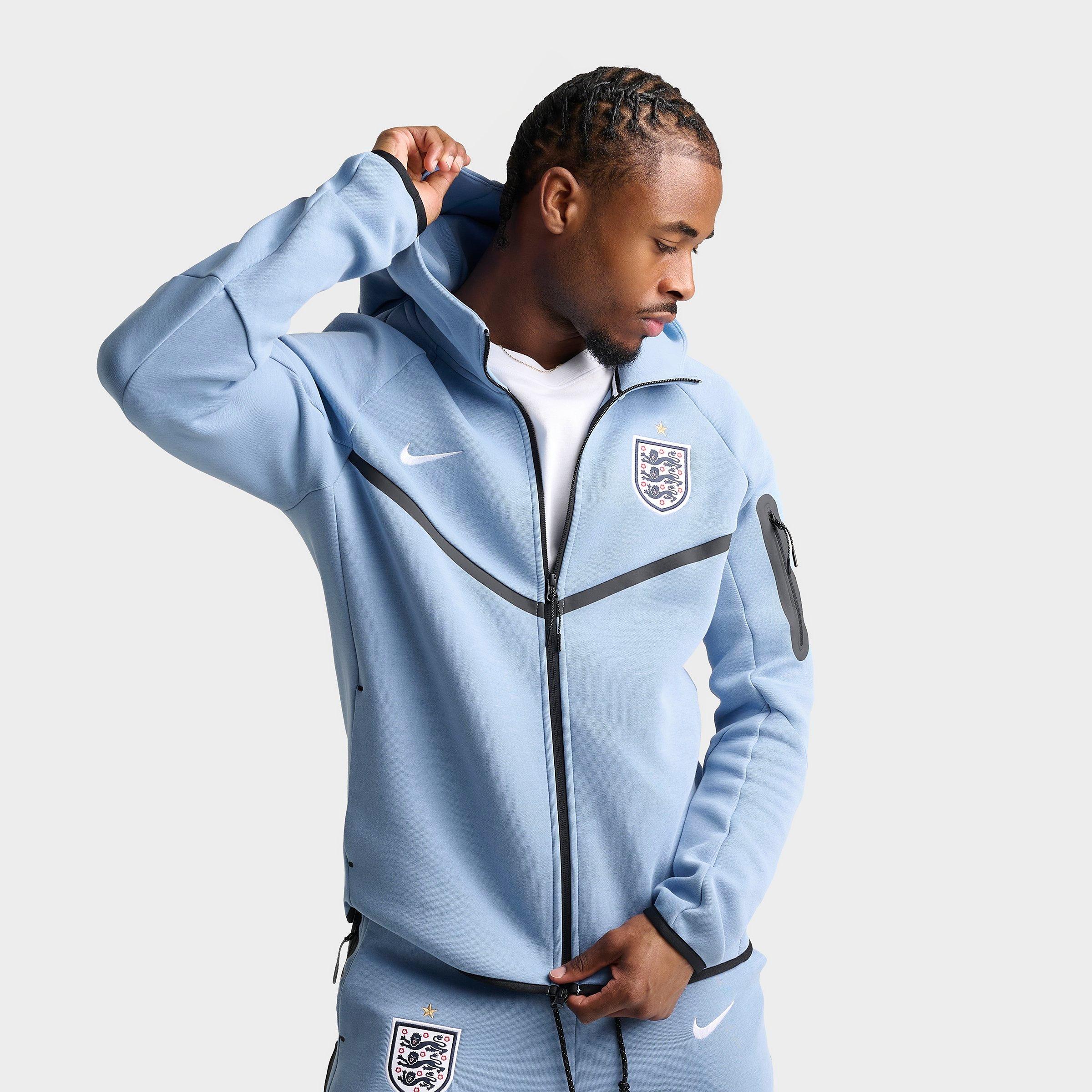Nike Men's England Soccer Tech Fleece Windrunner Full-Zip Hoodie in Work Blue/White Size: Small