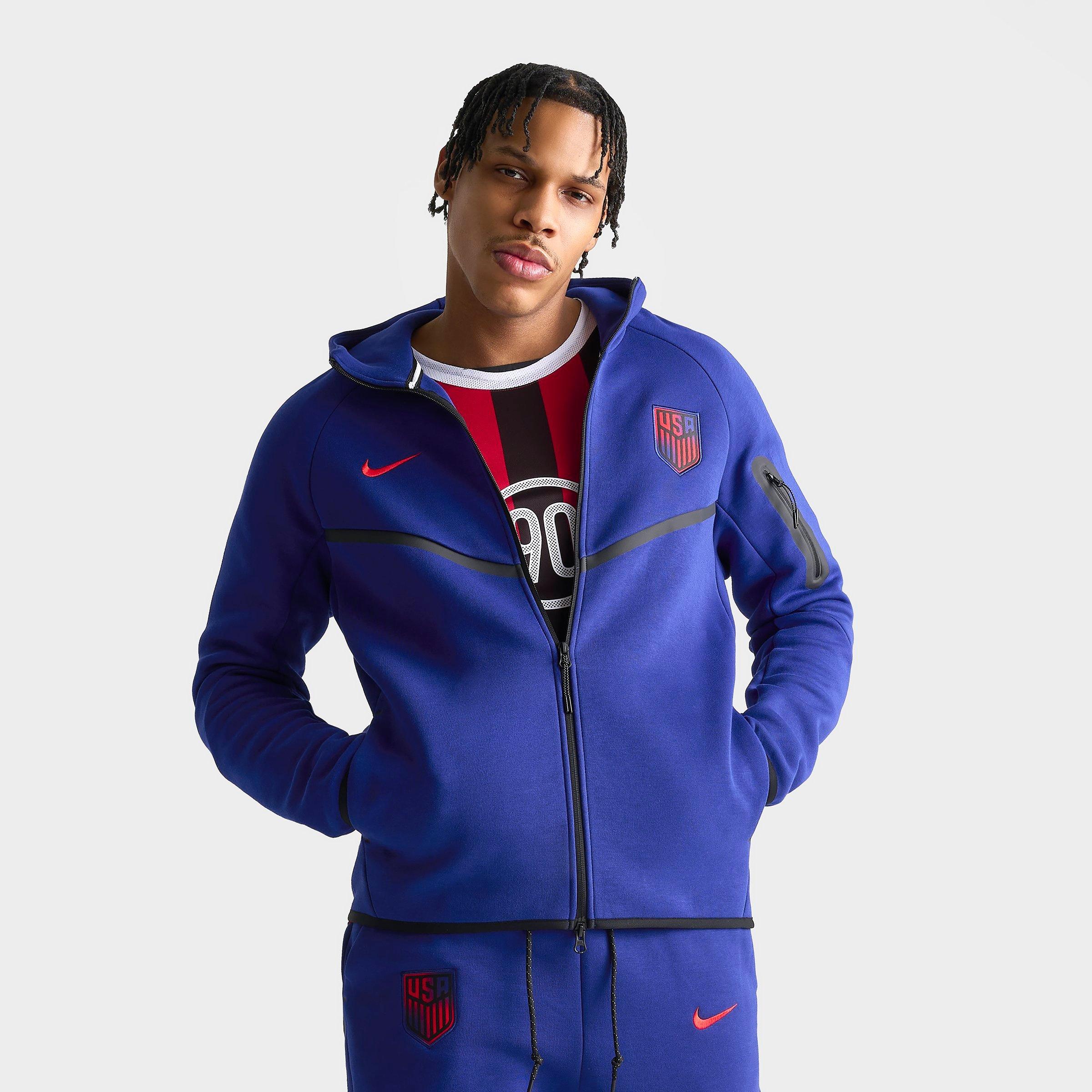 Nike Men's United States Soccer Tech Fleece Windrunner Full-Zip Hoodie in Deep Royal Blue/Challenge Red Size: Small
