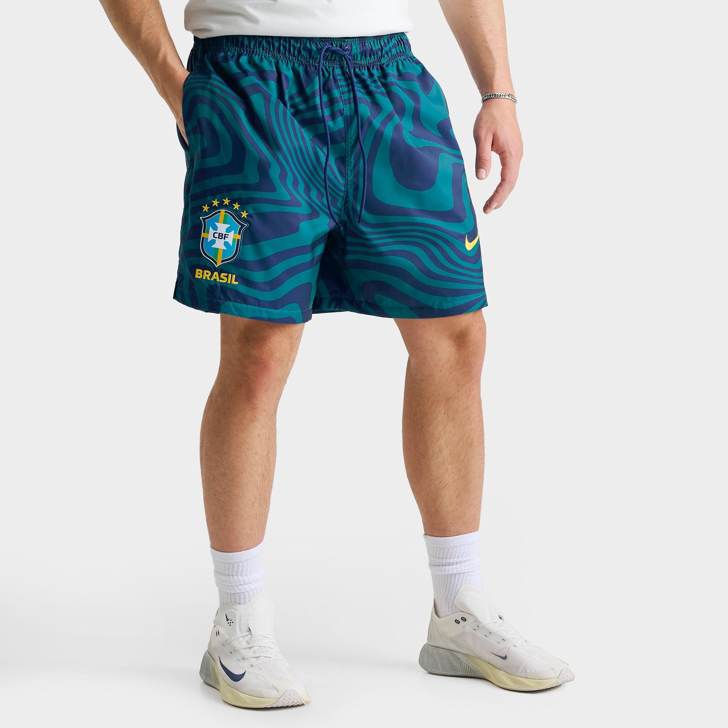 Nike Men's Club Brazil Soccer Flow Shorts in Geode Teal/Coastal Blue/Midwest Gold Size: Small