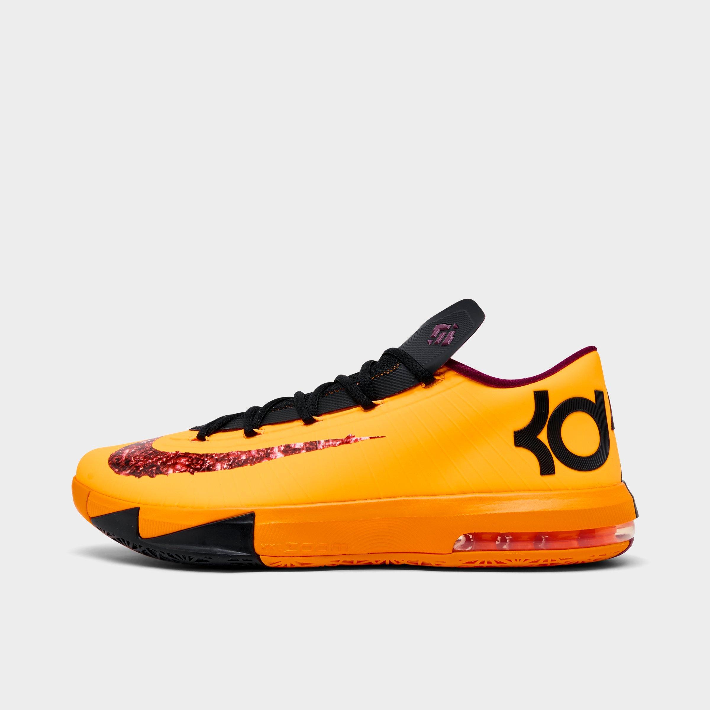 Nike Men's KD 6 Basketball Shoes in Laser Orange/Raspberry Red/Black Size: 7.5