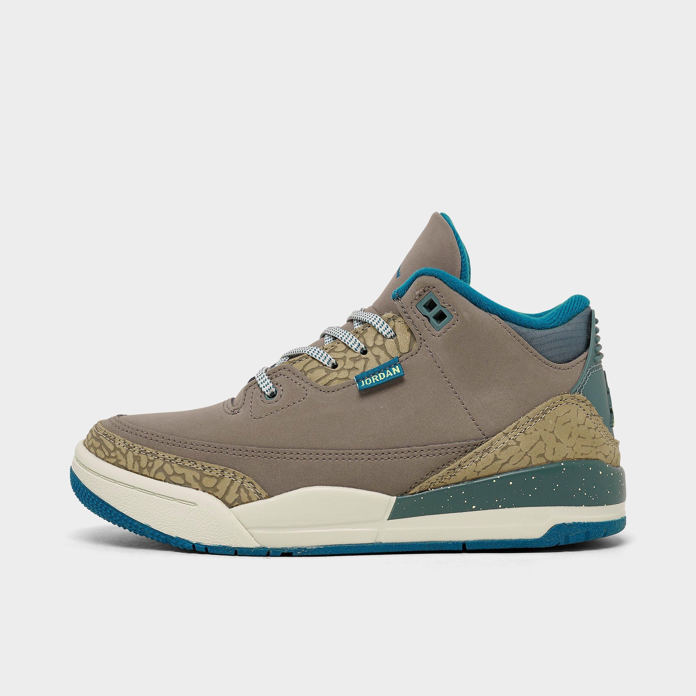 Jordan Little Kids Air Retro 3 Basketball Shoes in Olive Grey/Green Abyss/Khaki Size: 1.0