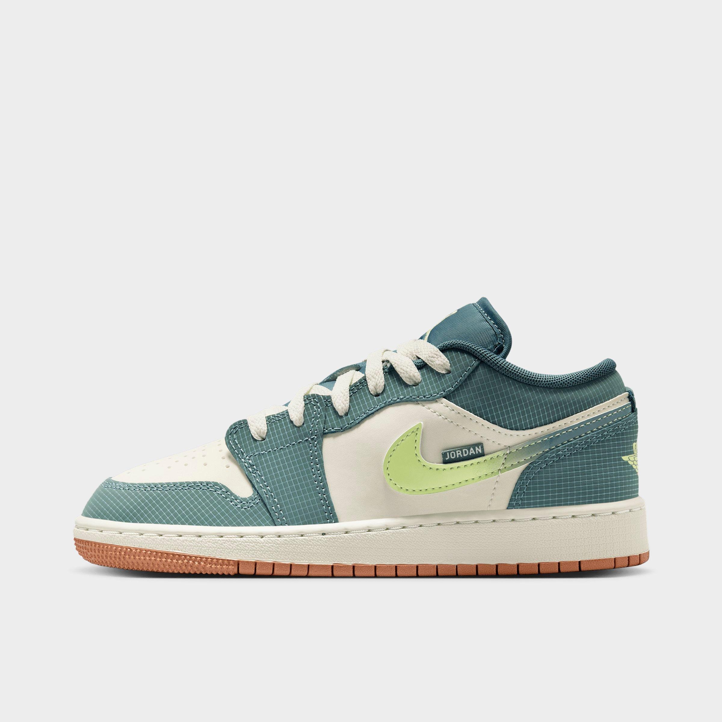 Jordan Big Kids Air Retro 1 Low SE Casual Shoes in Sea Glass/Hasta/Gum Medium Brown Size: 6.0
