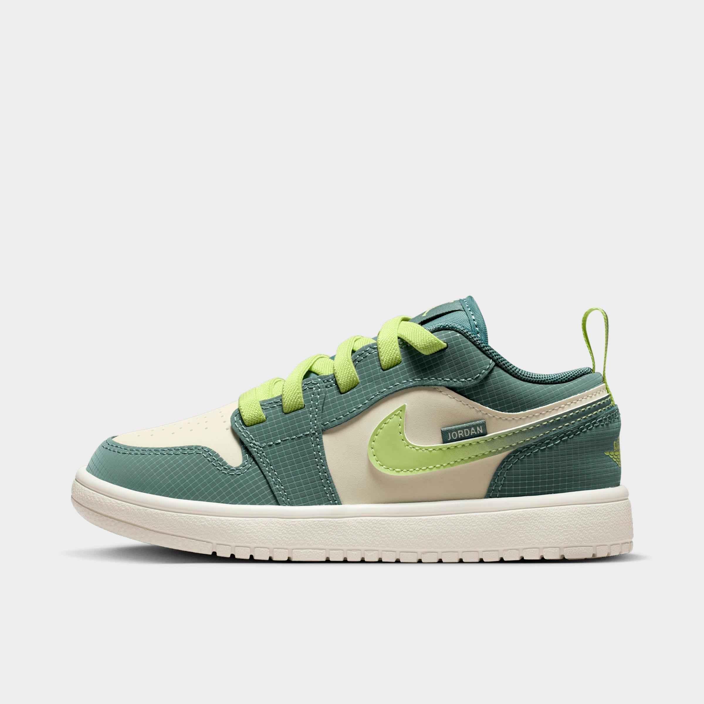 Jordan Little Kids 1 Low Alt SE Casual Shoes in Sea Glass/Hasta/Green Abyss Size: 2.5