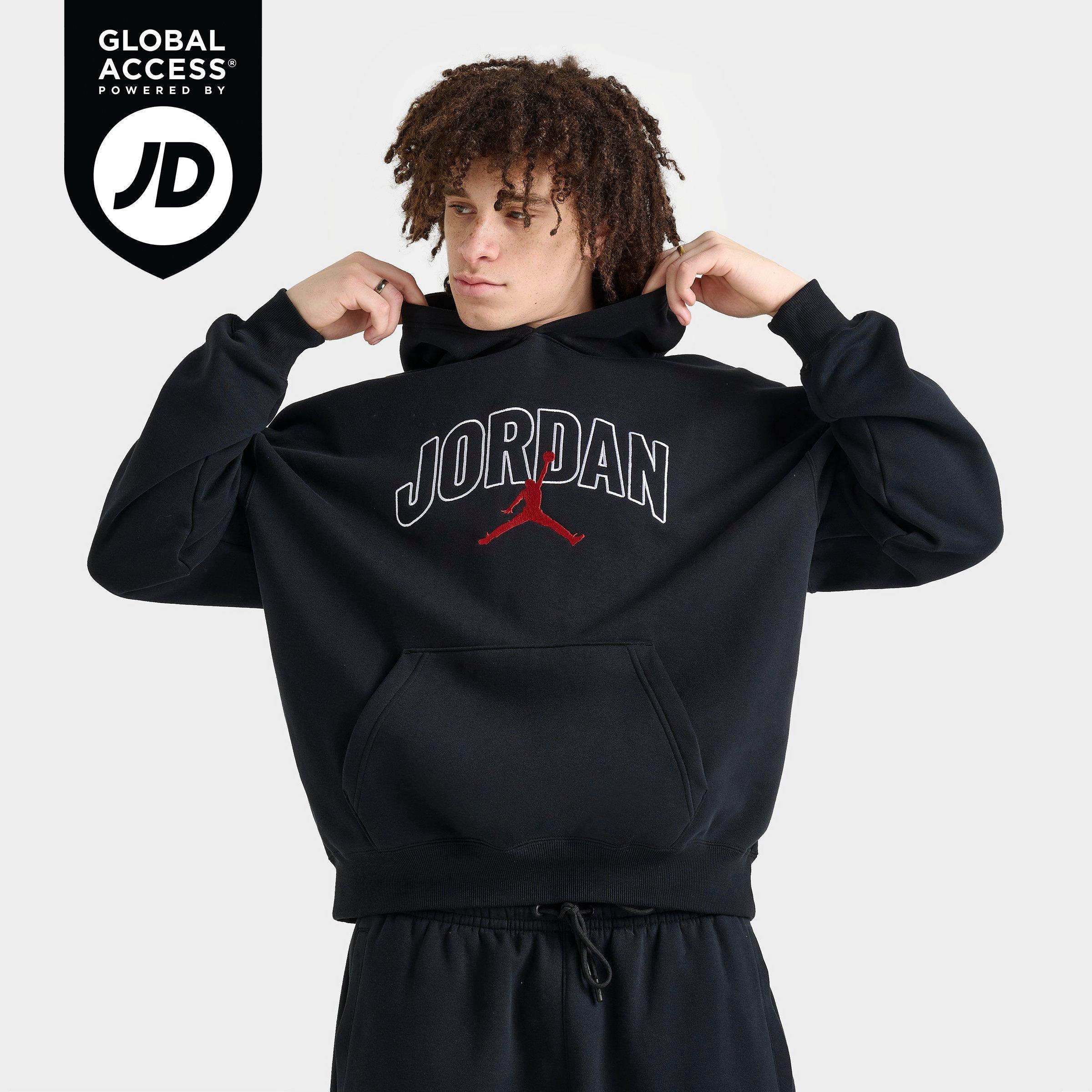 Jordan Men's Brooklyn Fleece Oversized Pullover Hoodie in Black/Gym Red Size: Small