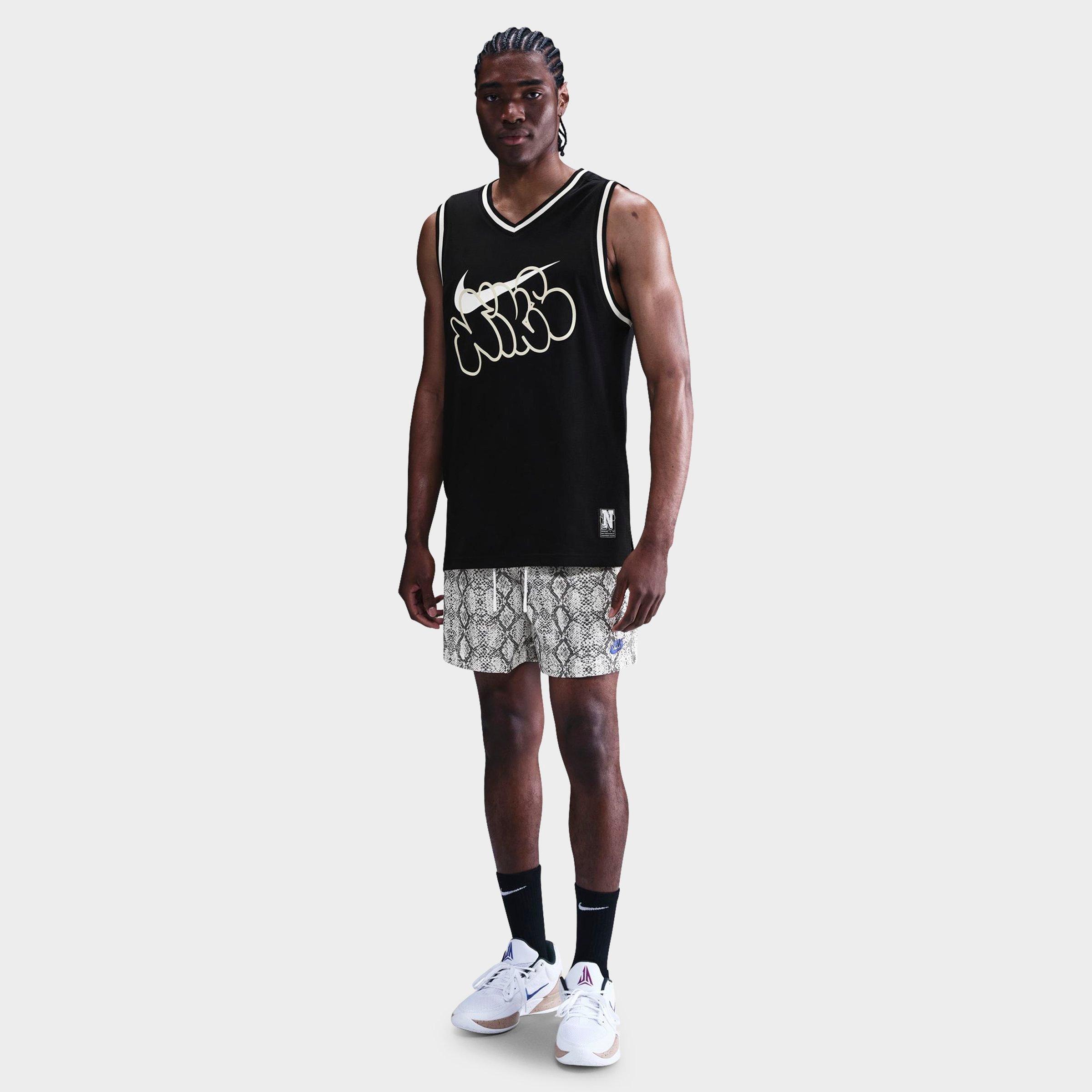 Nike Men's Basketball Snakeskin Graphic 5" Mesh Shorts in White/Animal Print/Sail Size Large 100% Polyester