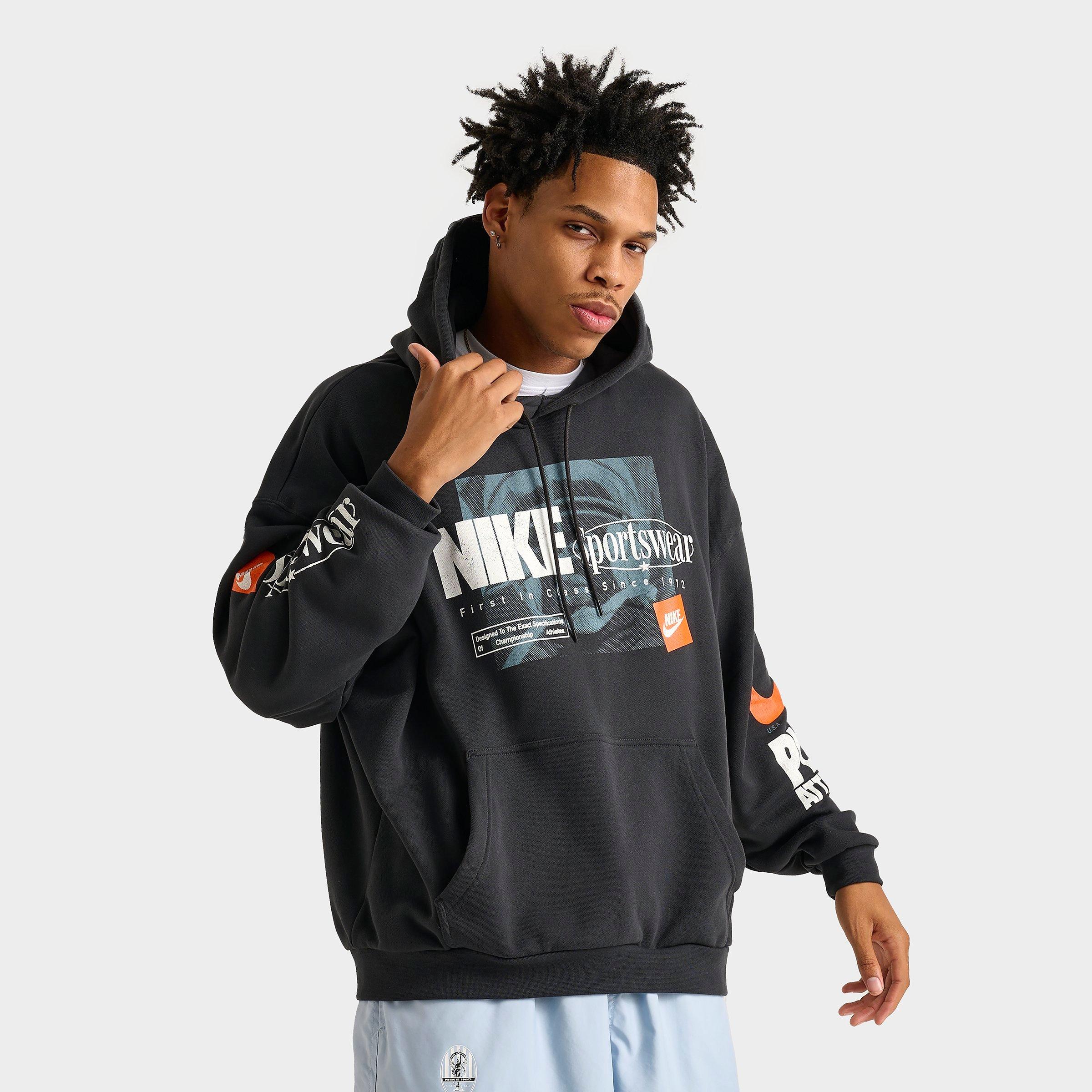 Nike Men's Club Oversized French Terry Pullover Hoodie in Off Noir Size: XS