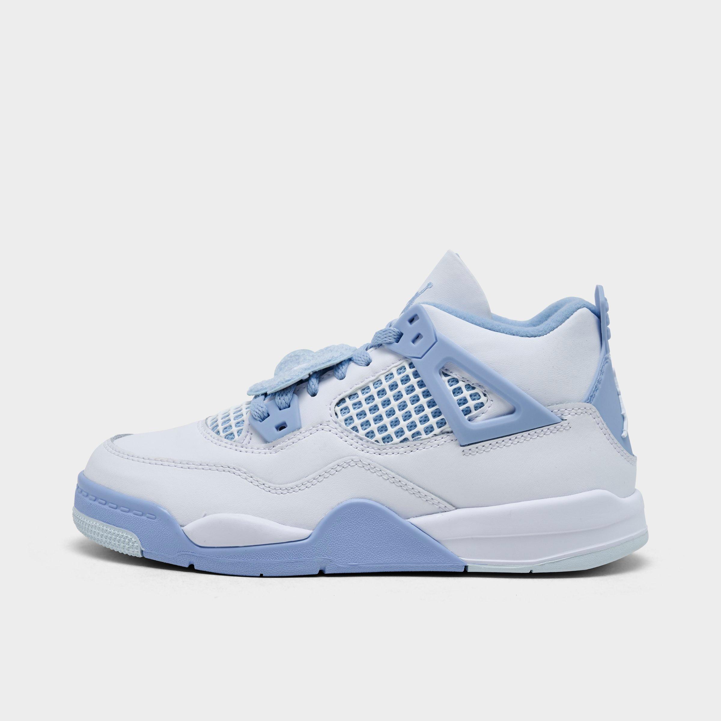 Jordan Girls' Little Kids' Air Retro 4 Basketball Shoes in Blue/White Size 3 Leather