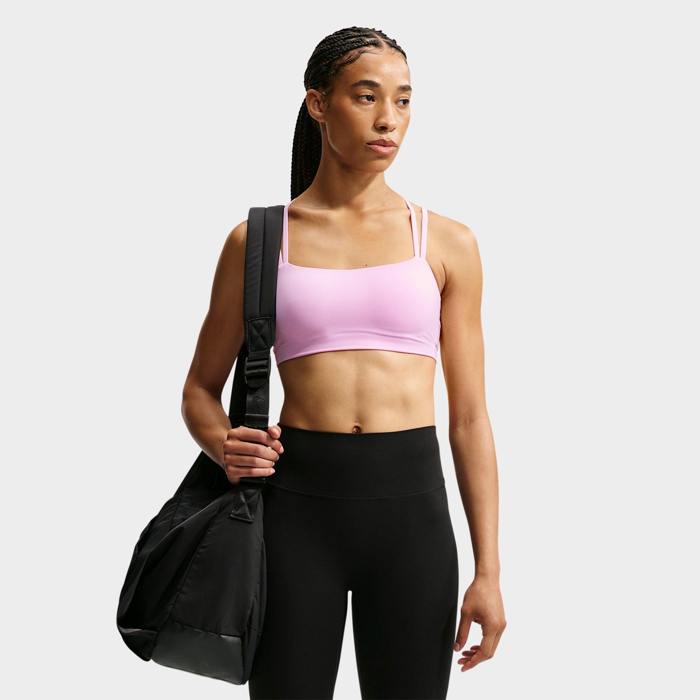 Nike Women's Zenvy Strappy Light Support Padded Sports Bra in Pink Rise/Cool Grey Size: Small