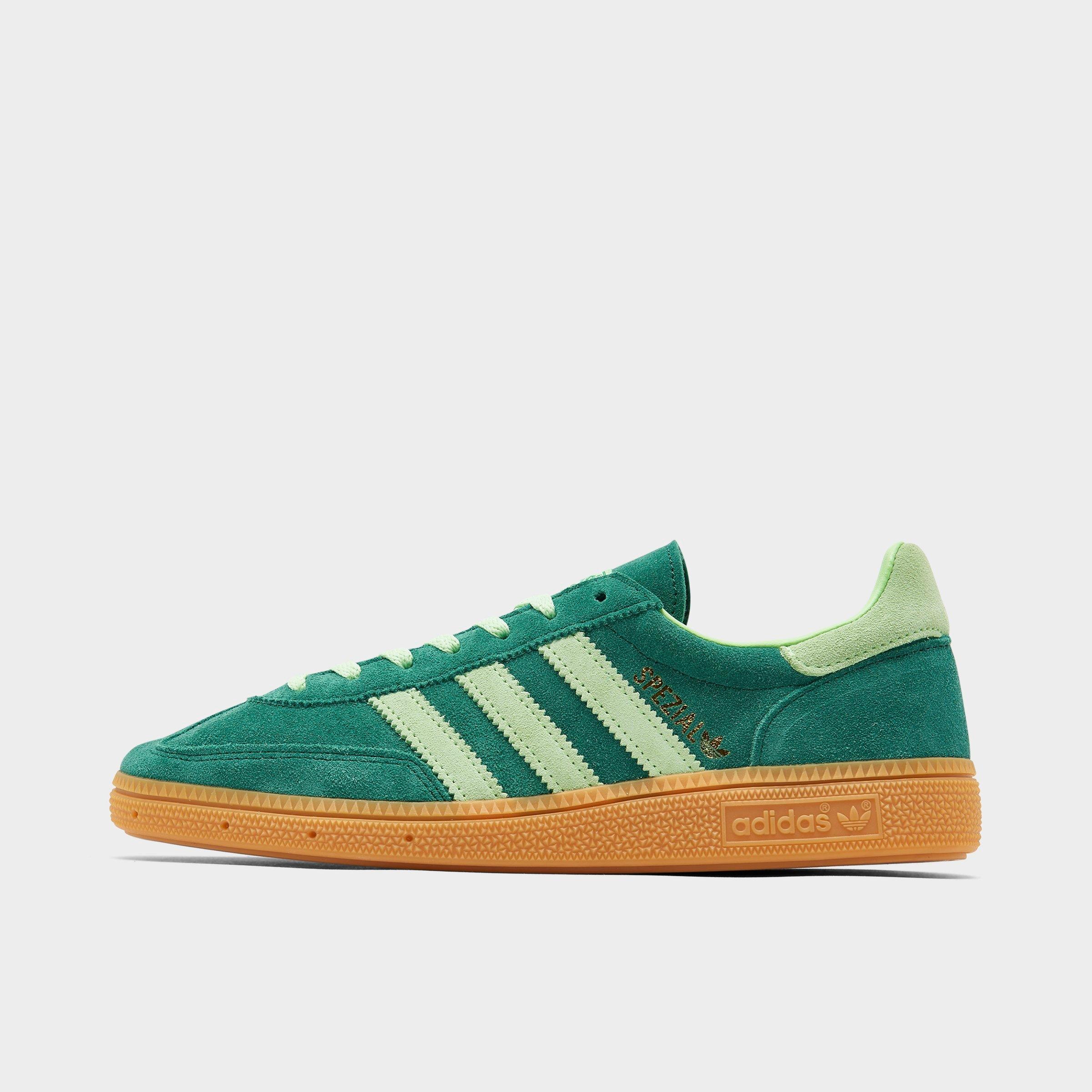 Adidas Originals Womens Collegiate Green Handball Spezial 3-stripes Suede Low-top Trainers In Collegiate Green/semi Green Spark/gum
