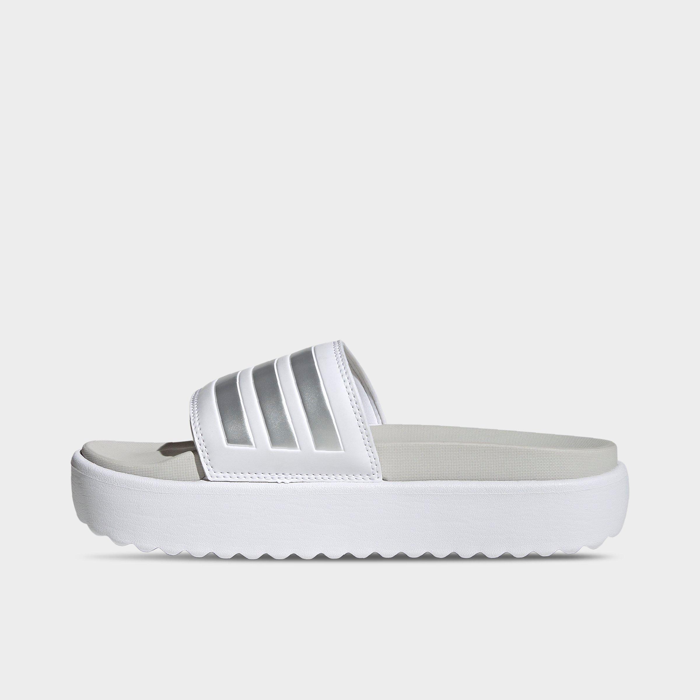 Shop Adidas Originals Adidas Women's Adilette Platform Slides Shoes In White/zero Metallic/grey