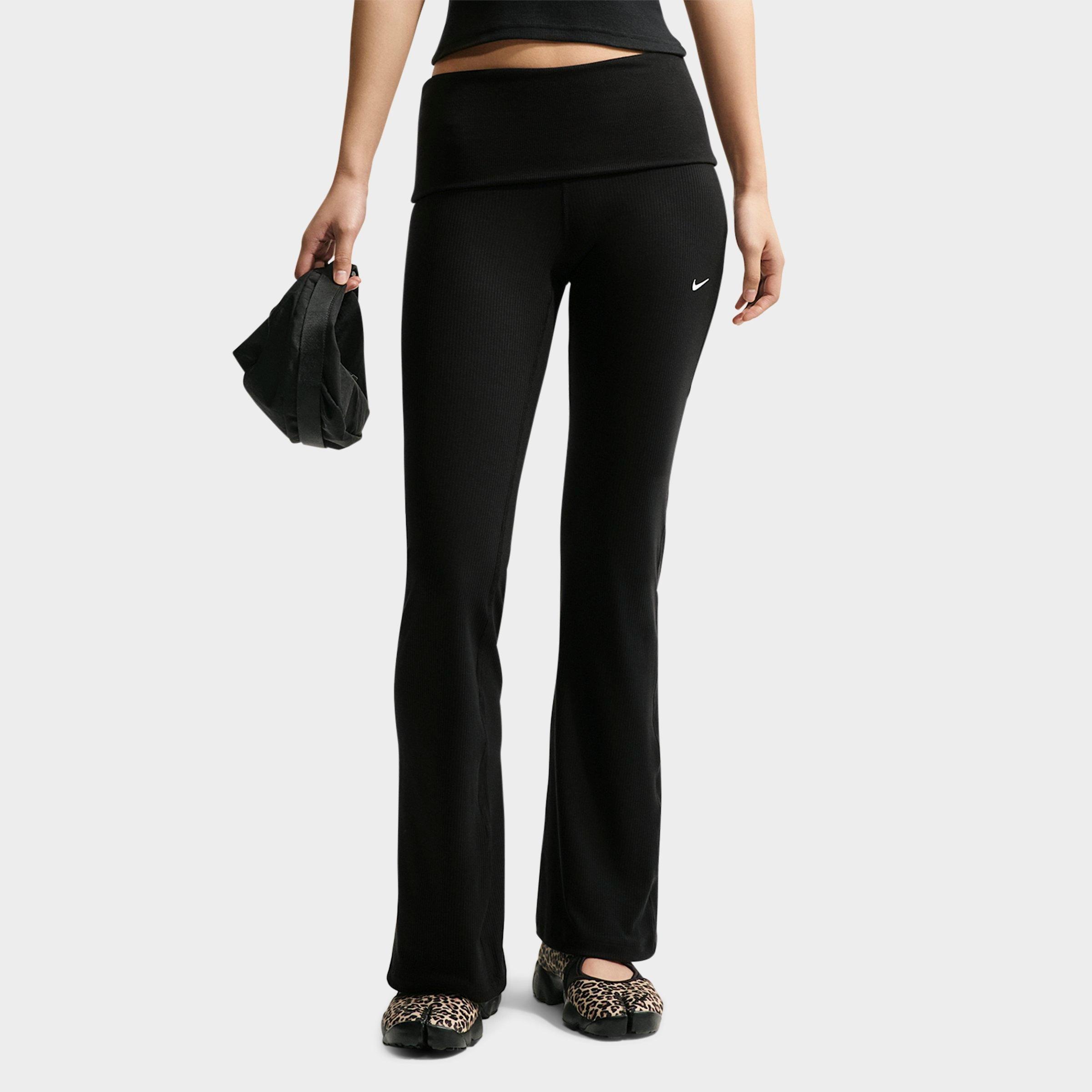 Nike Women's Sportswear Chill Knit Mid-Rise Tight Ribbed Pants in Black/White Size: Medium