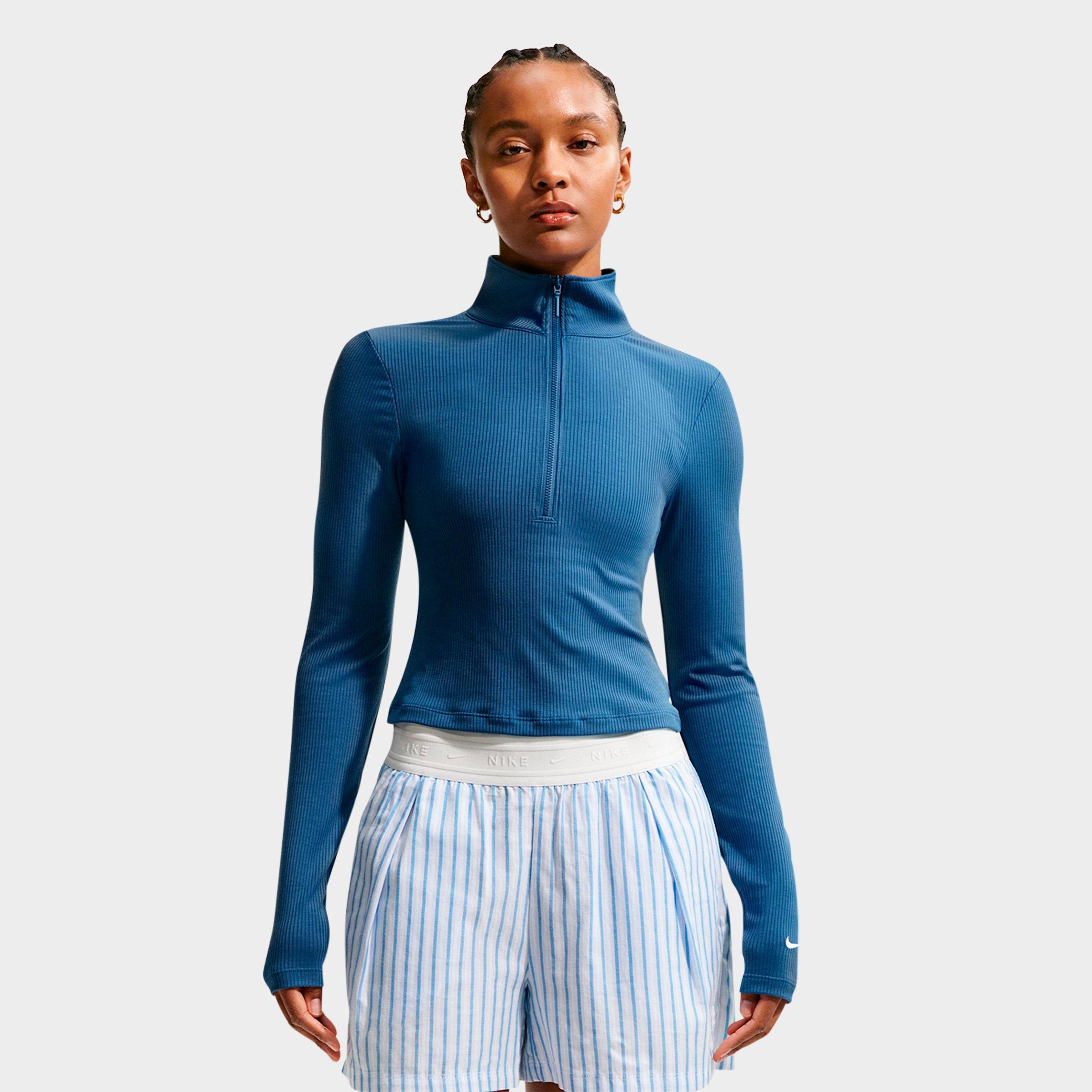 Nike Women's Sportswear Chill Knit Quarter-Zip Long-Sleeve Ribbed Top in Mystic Navy/Sail Size: 2XL