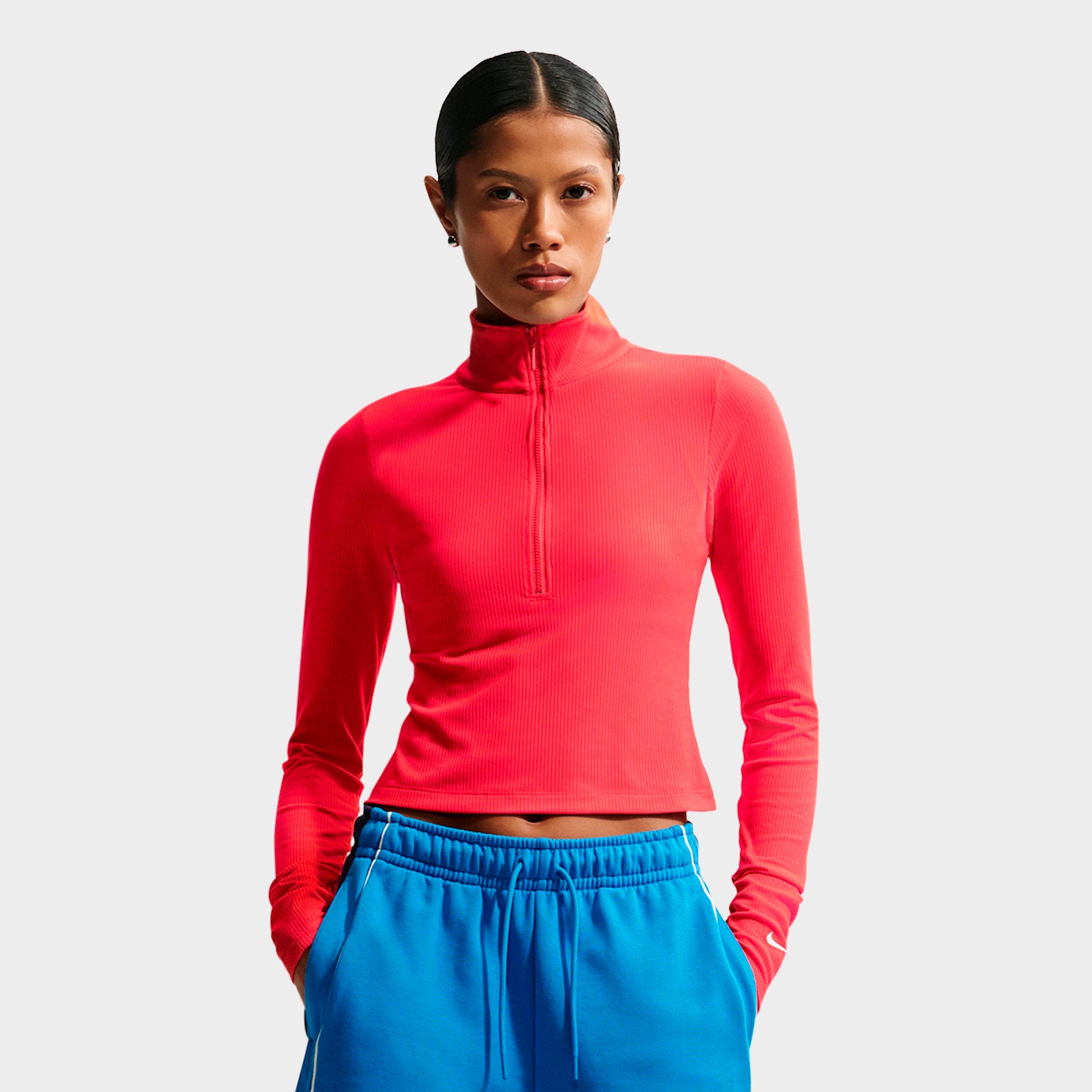 Nike Women's Sportswear Chill Knit Quarter-Zip Long-Sleeve Ribbed Top in Light Crimson/Sail Size: Medium