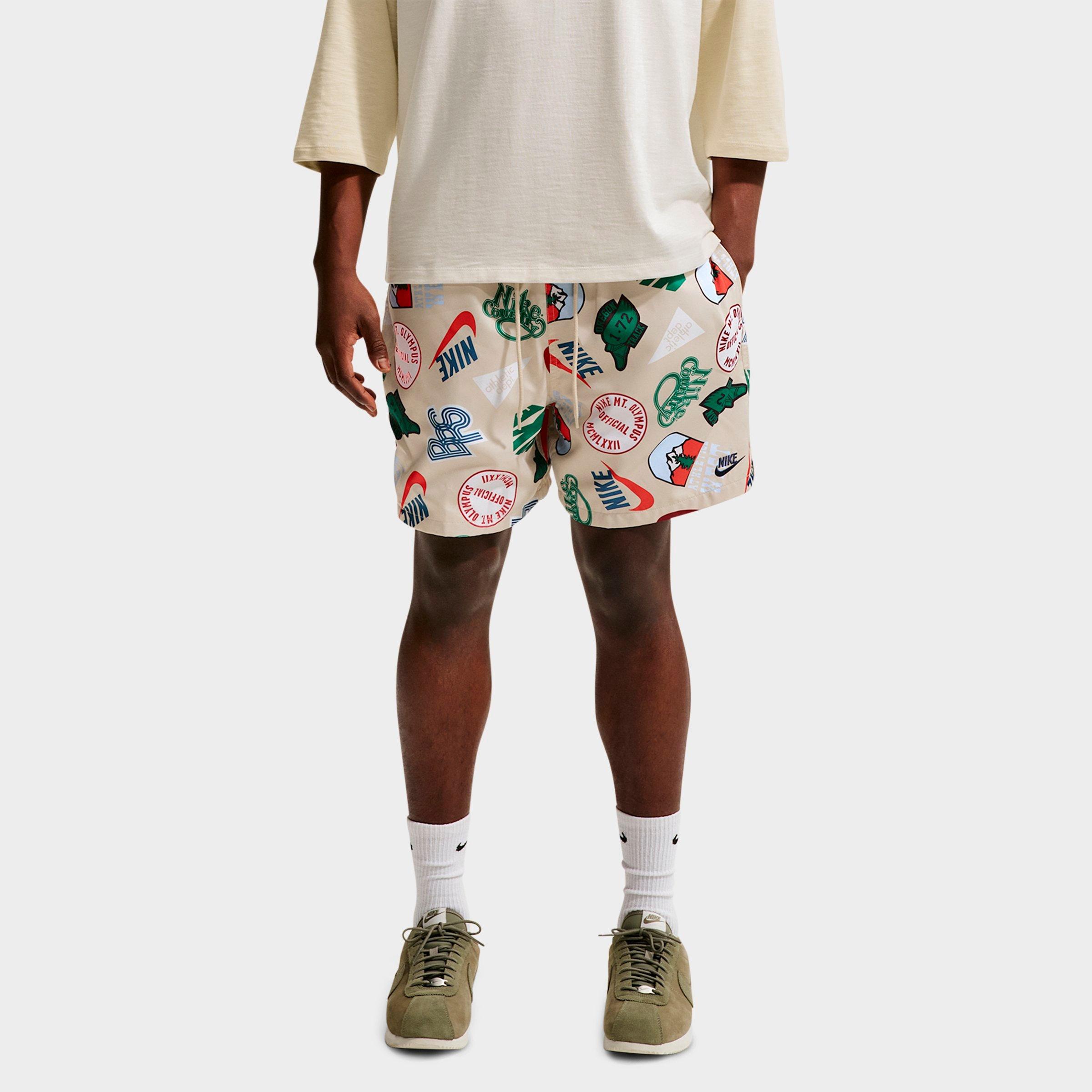 Nike Men's Sportswear Club Allover Print Woven Flow Shorts in Light Khaki/Obsidian Size: Small