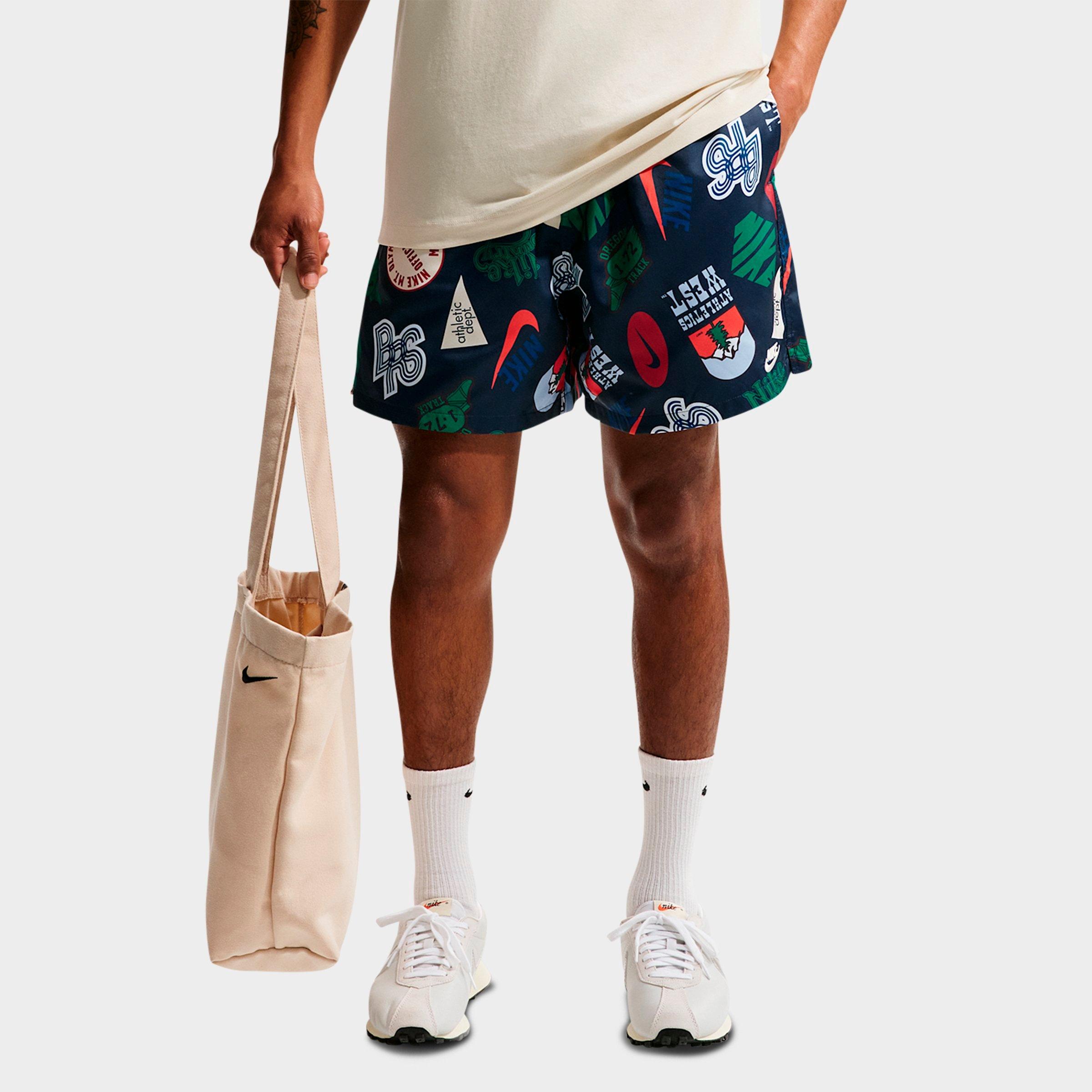 Nike Men's Sportswear Club Allover Print Woven Flow Shorts in Obsidian/Light Khaki Size: Small