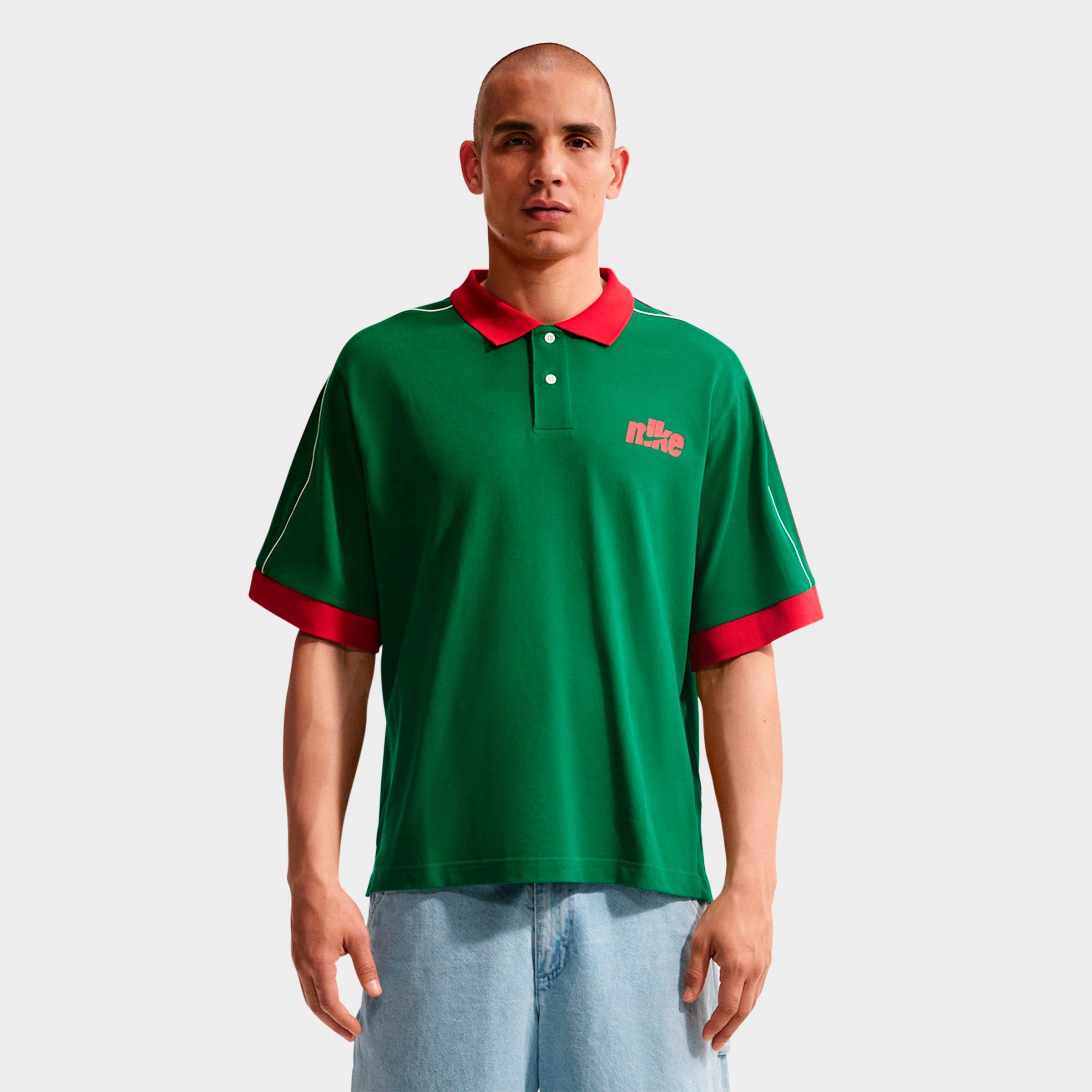 Nike Men's Sportswear Club Oversized Polo Shirt in Pine Green/University Red/Sail Size: Large