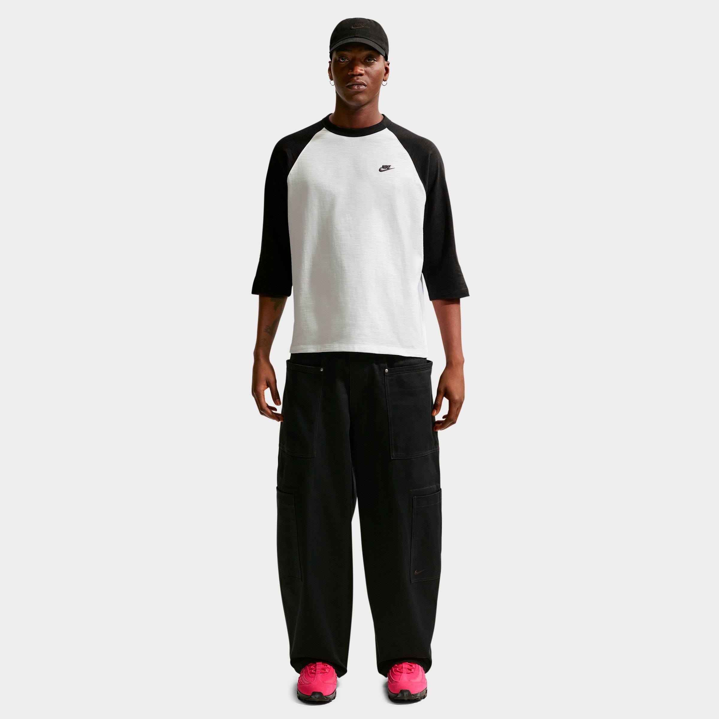 Nike Men's Sportswear Club Three Quarter-Sleeve Raglan Top in Black/White Size: XL Tall