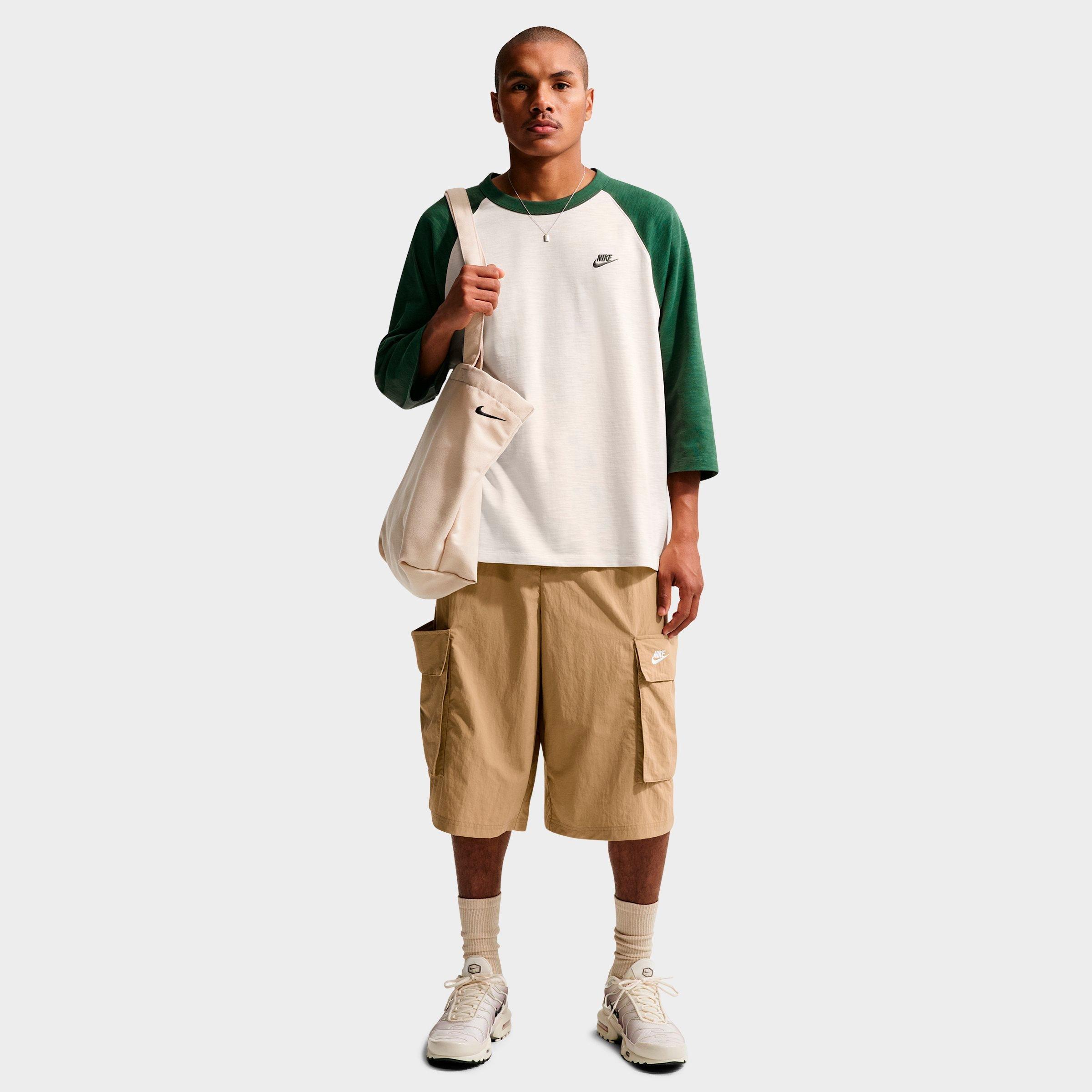 Nike Men's Sportswear Club Three Quarter-Sleeve Raglan Top in Fir/Chalk/Fir Size: 3XL