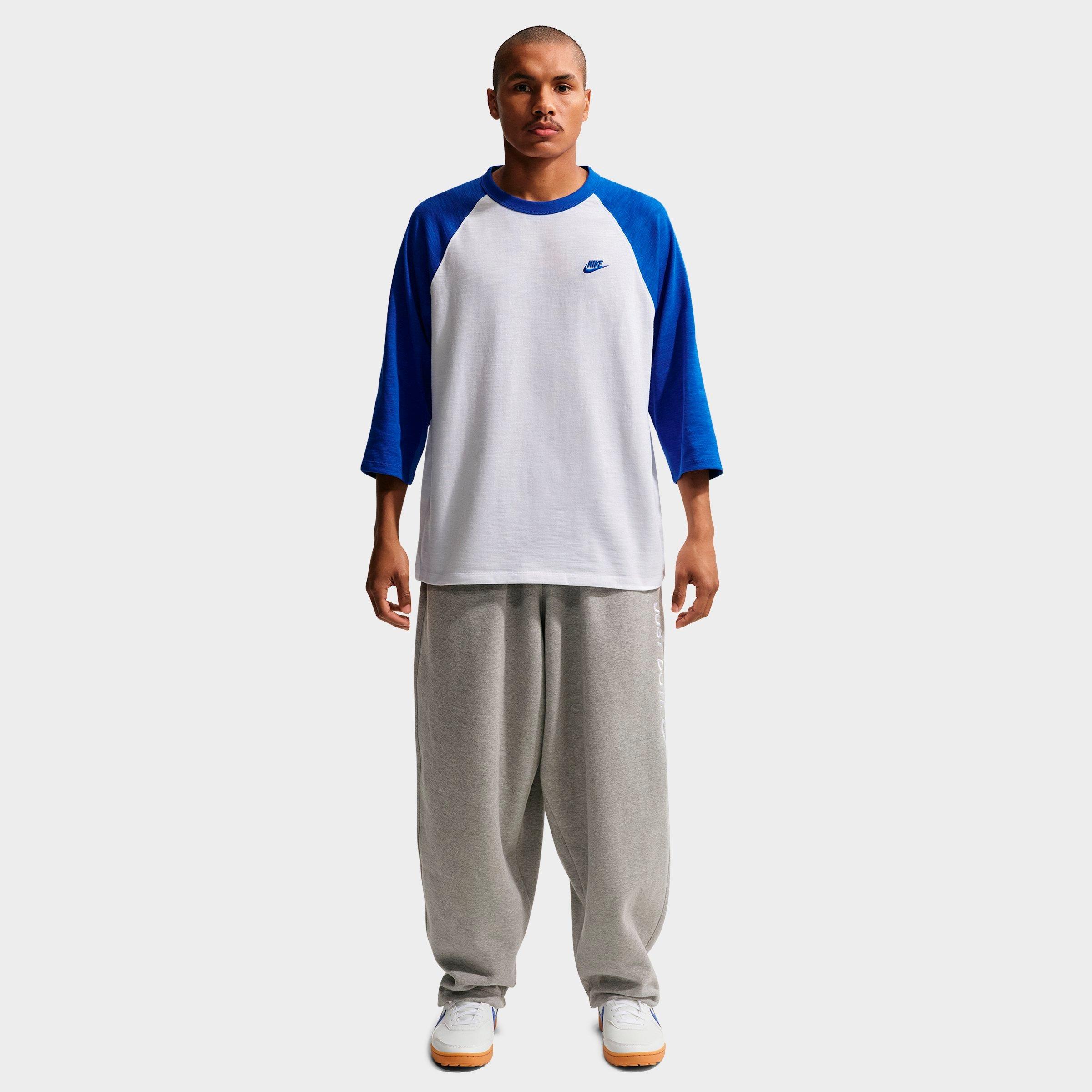 Nike Men's Sportswear Club Three Quarter-Sleeve Raglan Top in Game Royal/White/Game Royal Size: XS