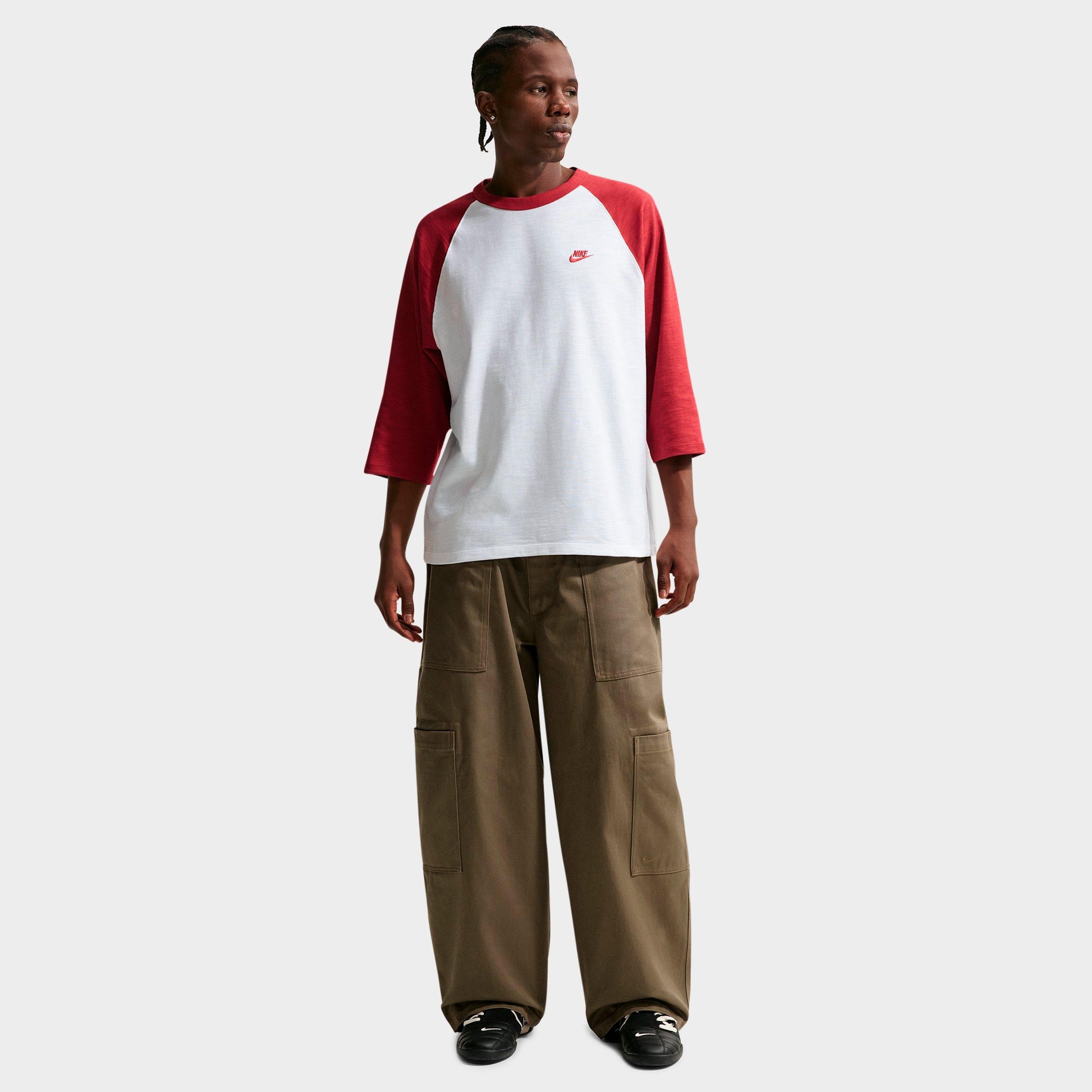 Nike Men's Sportswear Club Three Quarter-Sleeve Raglan Top in Team Crimson/White/Team Crimson Size: 4XL