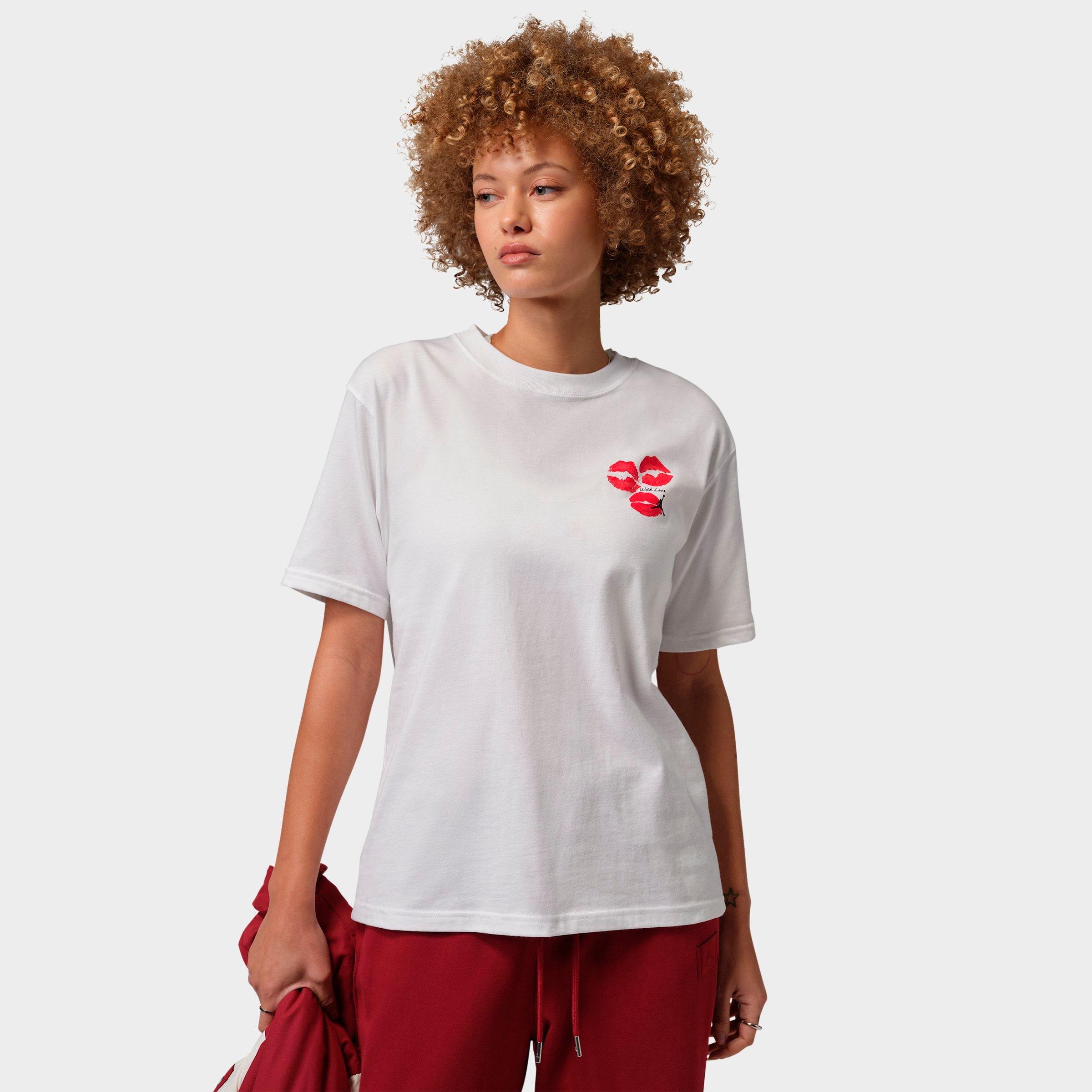 Nike Women's Jordan Flight Kiss Graphic T-Shirt in White/Black Size: XS