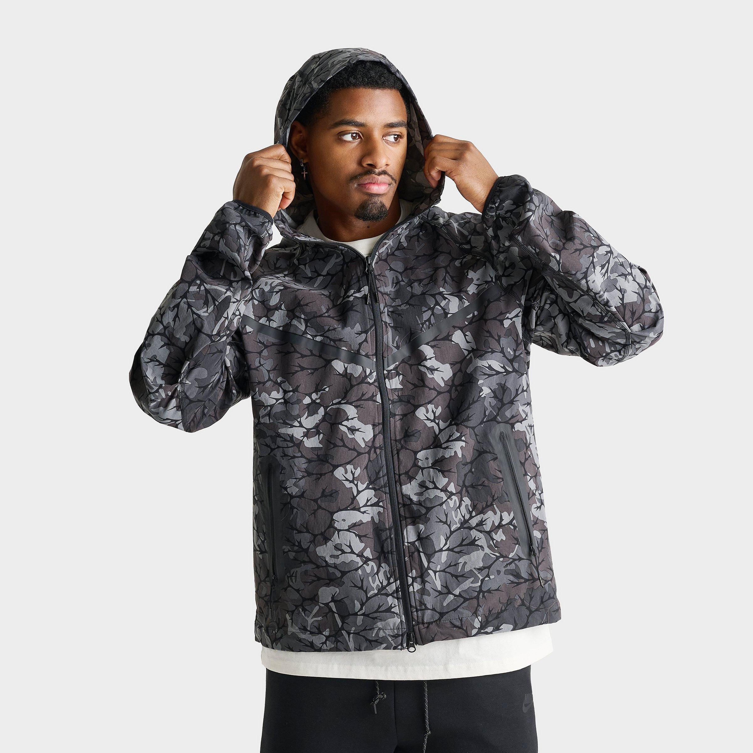 Nike Men's Tech Allover Camo Print Woven Full-Zip Windrunner Jacket in Black Size: Small