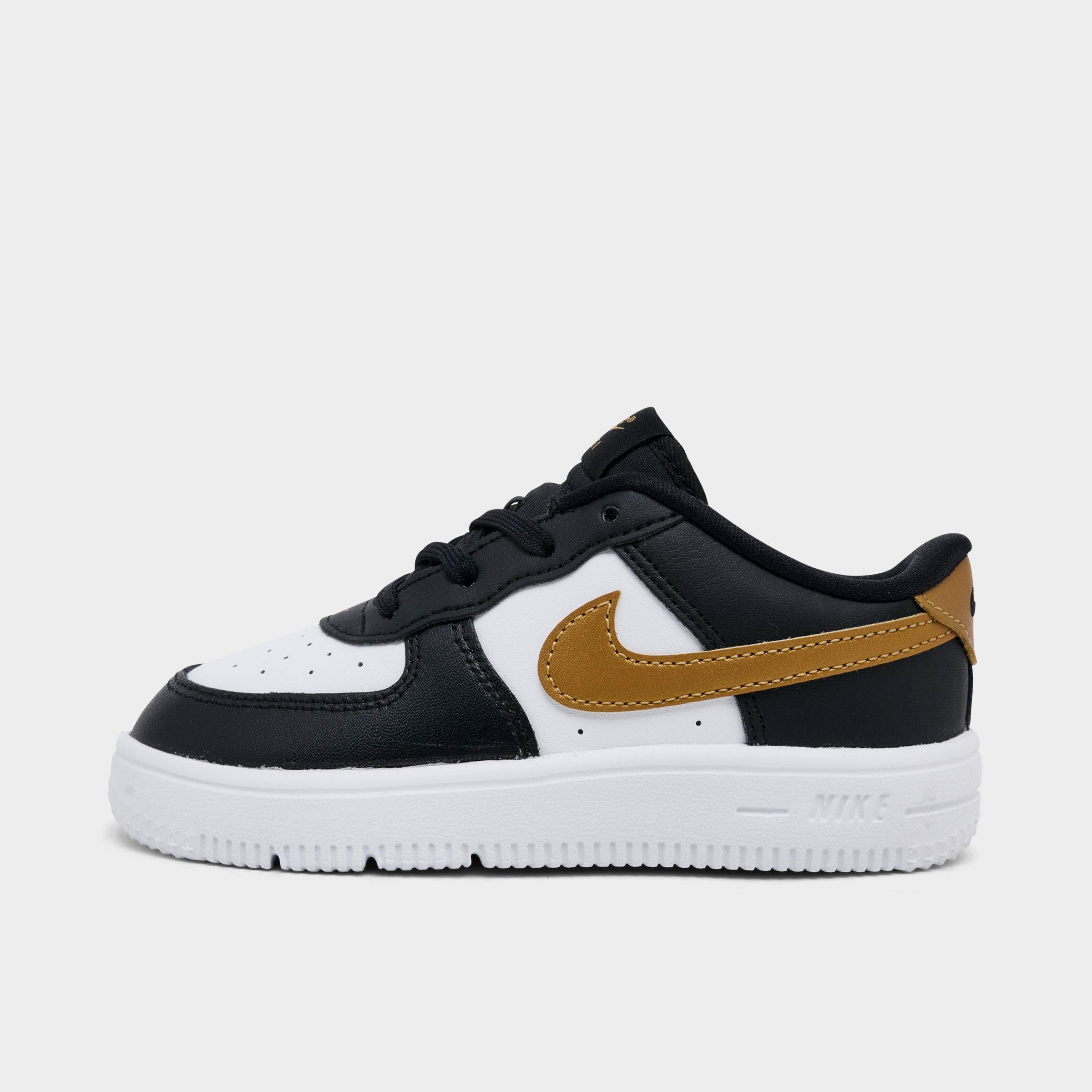 Nike Kids Toddler Force 1 Low Casual Shoes in Black/Metallic Gold/White Size: 4.0