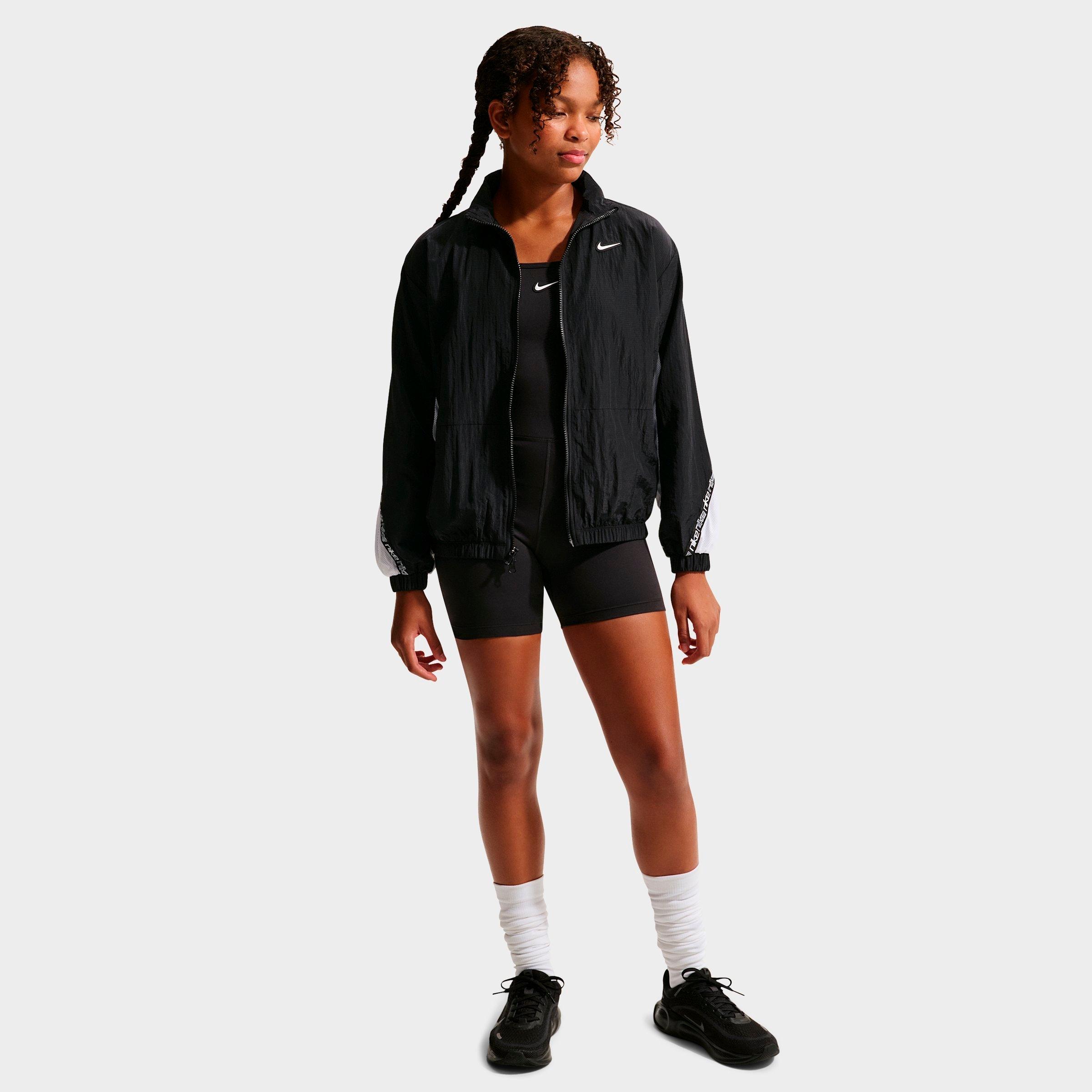 Nike Girls' Big Kids Sportswear Full-Zip Woven Jacket in Black/White Size: XS
