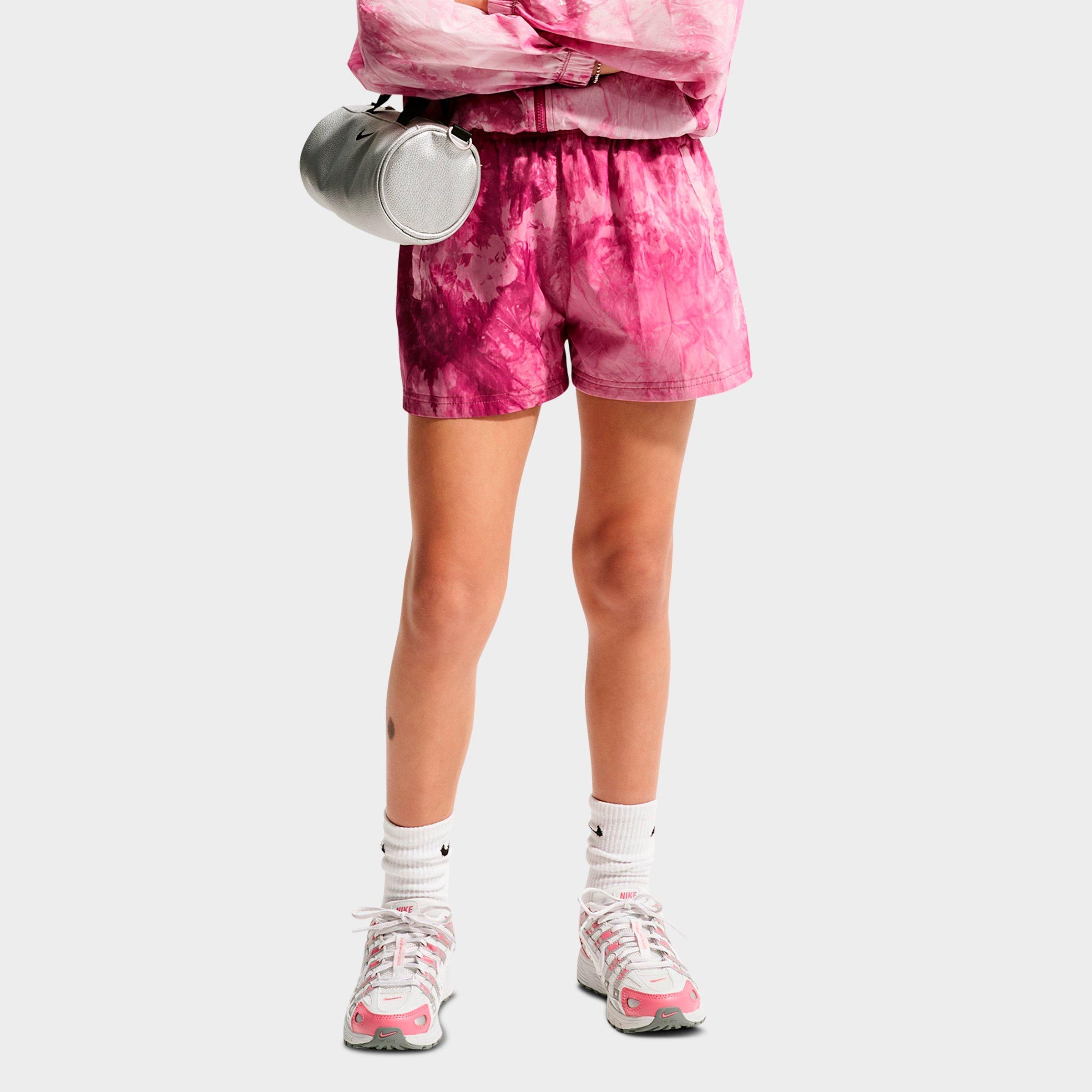 Nike Girls' Big Kids Sportswear Club Woven Shorts in Sweet Beet/Soft Pearl Size: Medium
