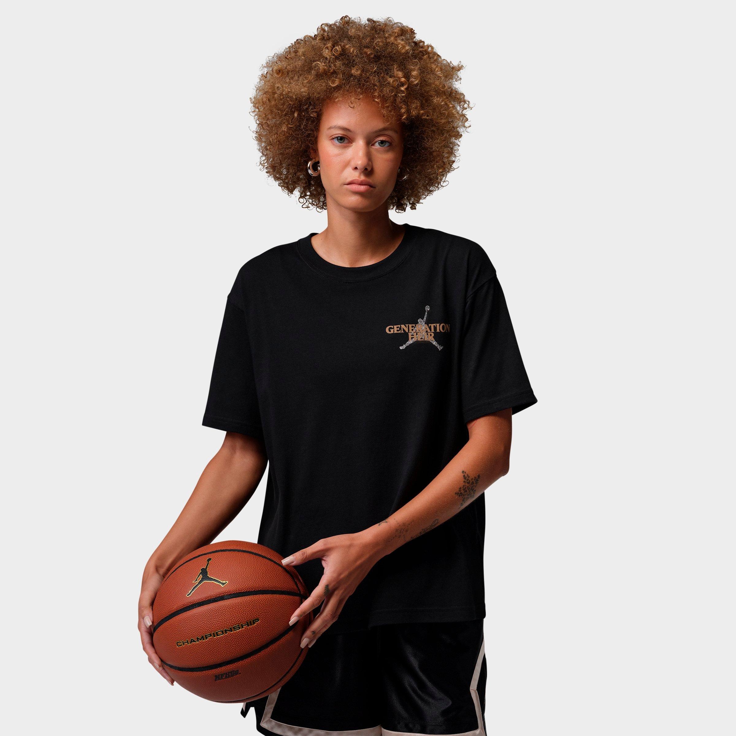 Jordan Women's Sport Dri-FIT Graphic T-Shirt in Black/Metallic Gold/White Size: Small