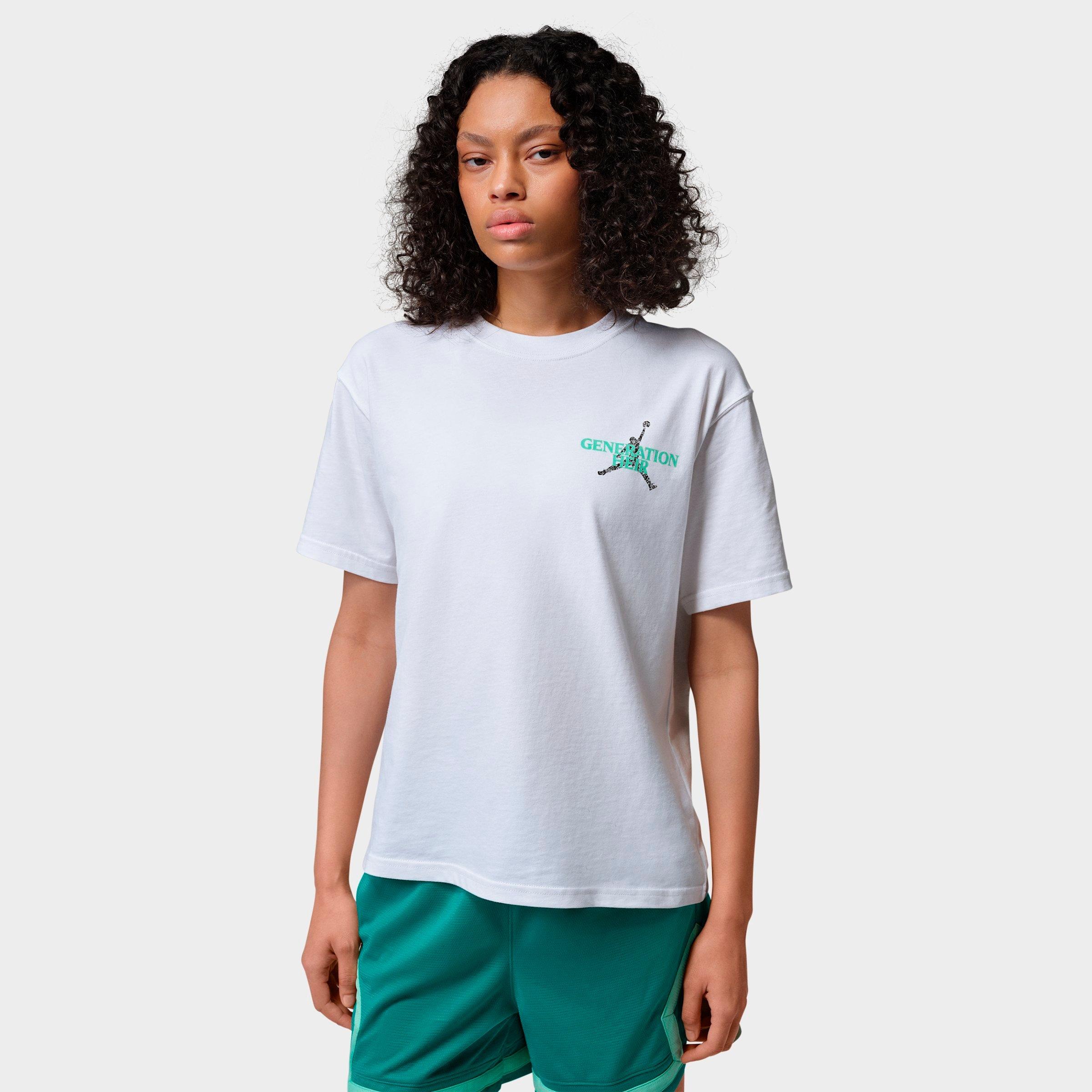Jordan Women's Sport Dri-FIT Graphic T-Shirt in White/Green Glow/Black Size: Large