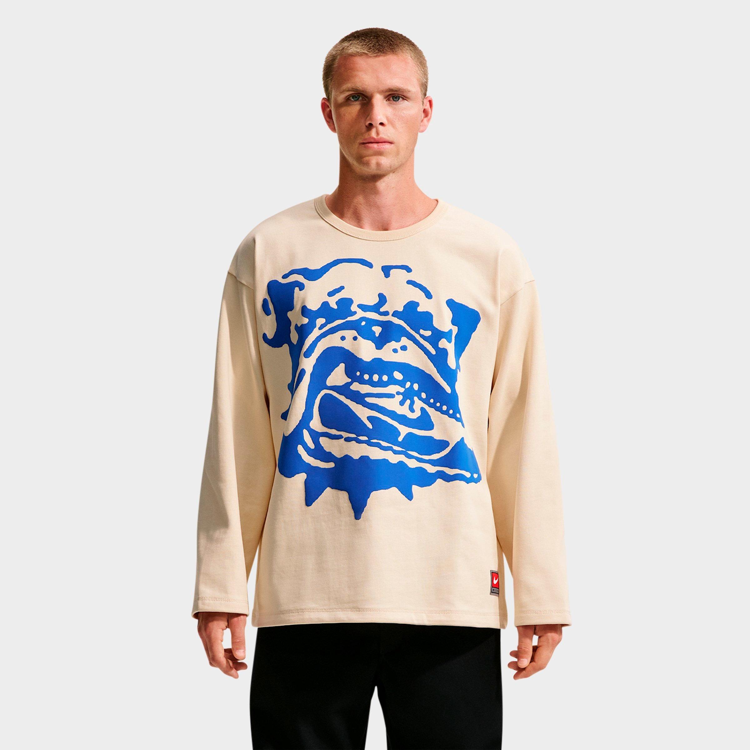Nike Men's Life Shoe Dog Graphic Midweight Crewneck Sweatshirt in Coconut Milk/Game Royal Size: Medium