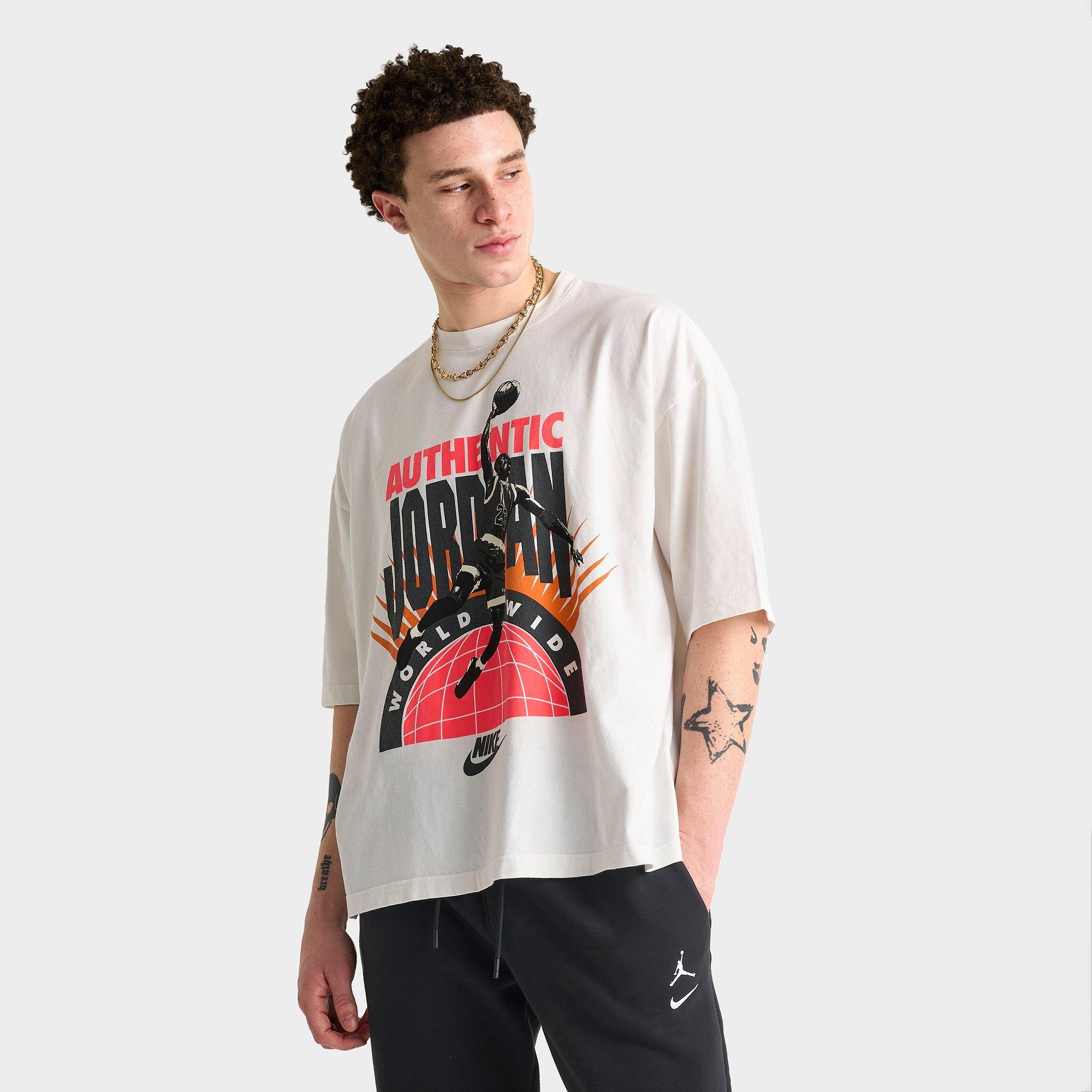 Jordan Men's Reissued Authentic Worldwide Oversized T-Shirt in Sail/Infrared Size: Small