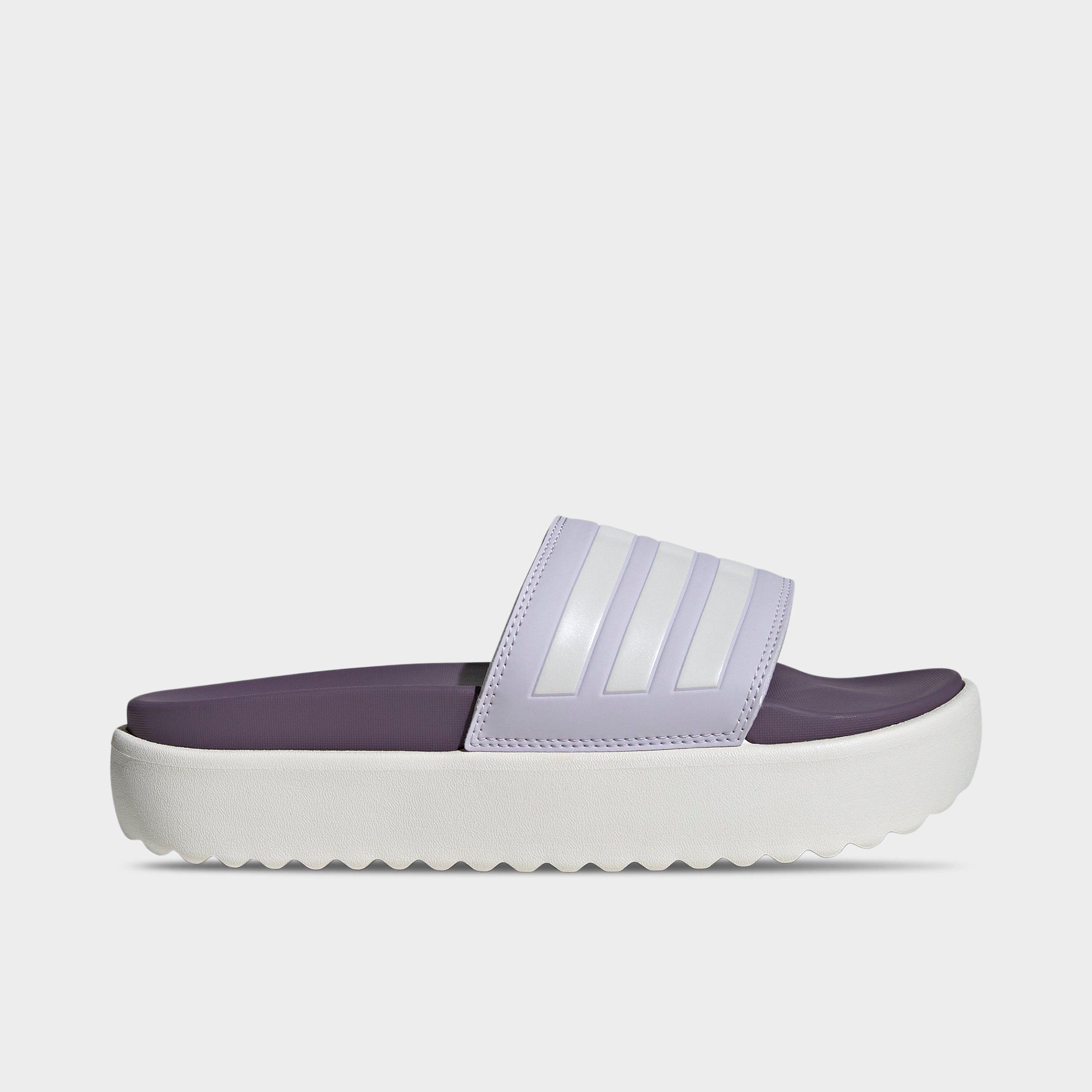 Shop Adidas Originals Adidas Women's Adilette Platform Slides Shoes In Silver Dawn /zero Metallic/shadow Violet