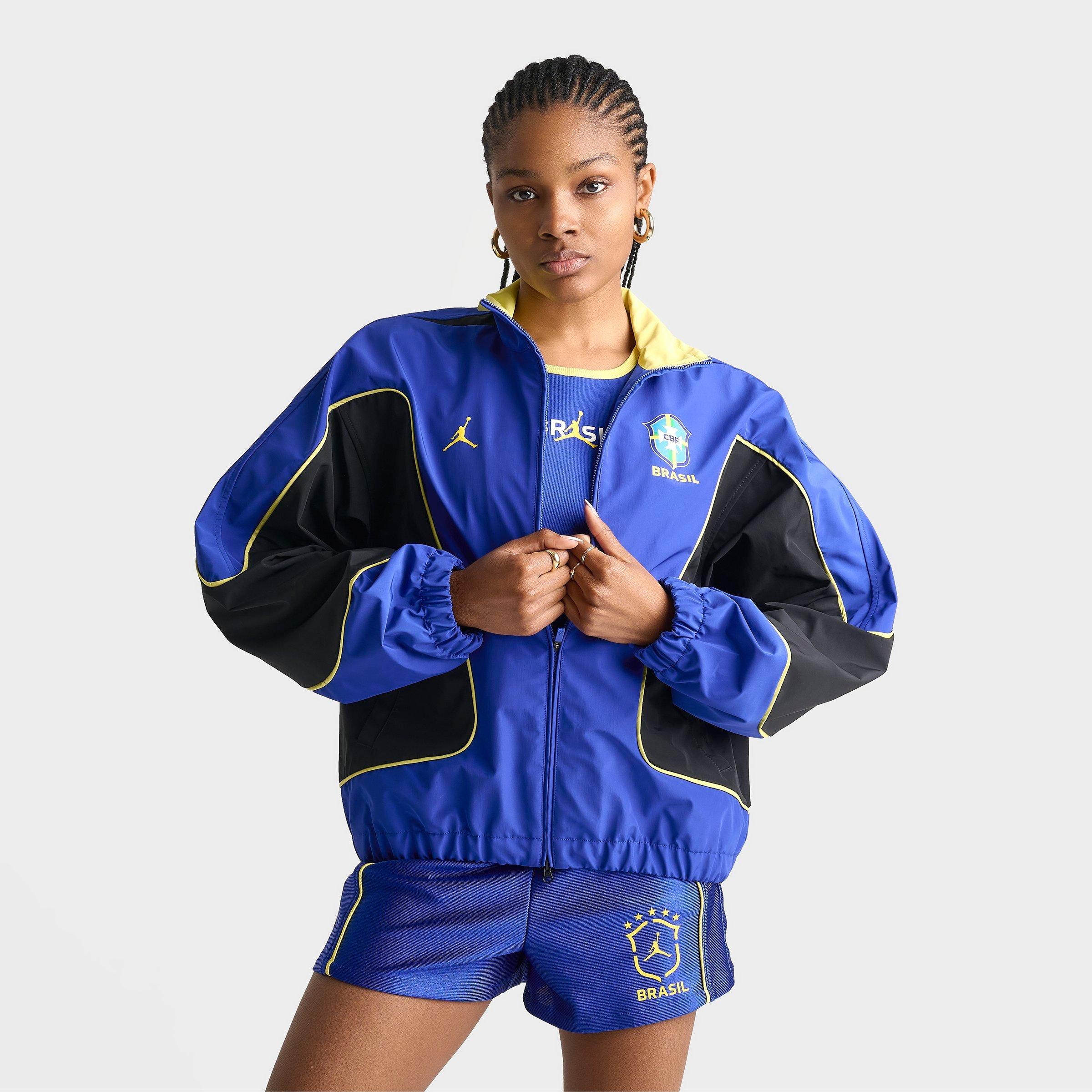 Jordan Women's Brooklyn Brazil Knit Full-Zip Track Jacket in Old Royal/Black/Yellow Pulse Size: XS