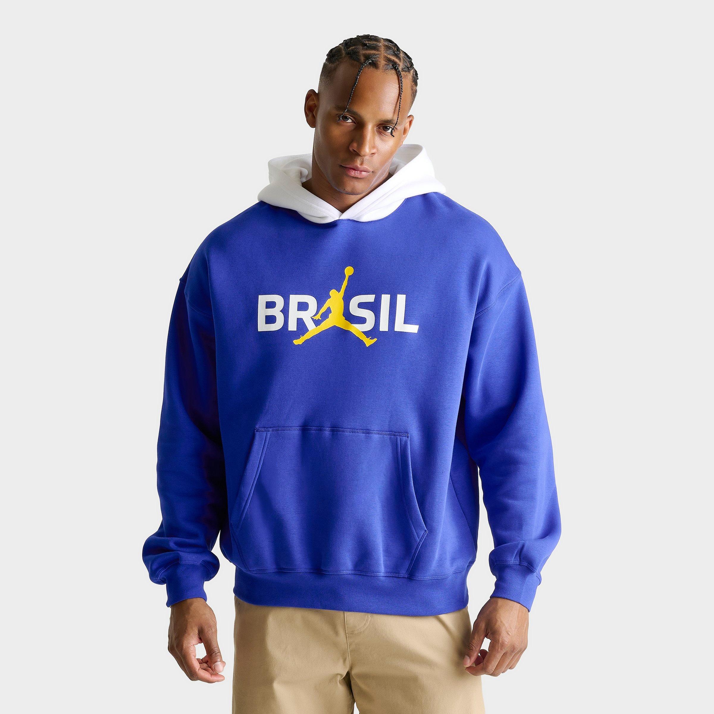 Jordan Men's Brazil Brooklyn Fleece Pullover Hoodie in Old Royal/White Size: Small