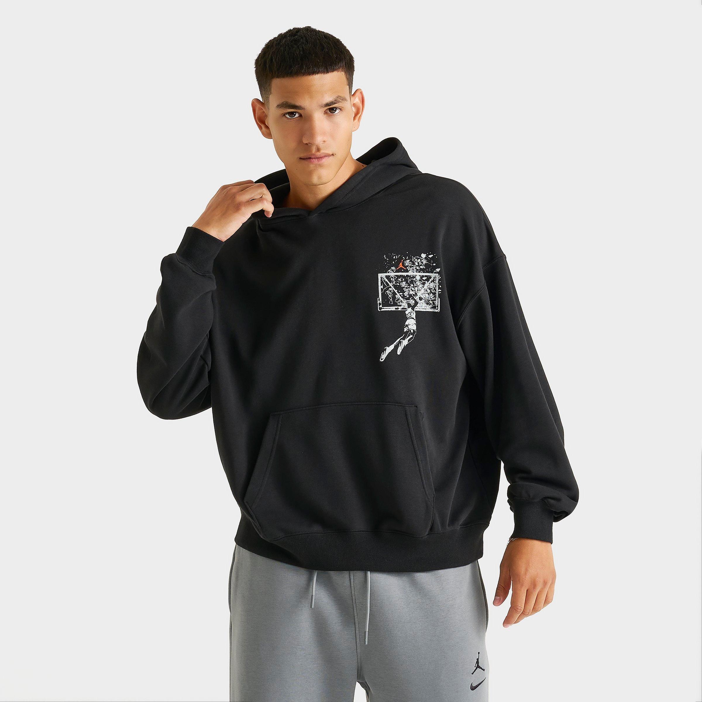 Jordan Men's Brooklyn Shattered Backboard Graphic Pullover Hoodie in Black/Starfish Size: Small