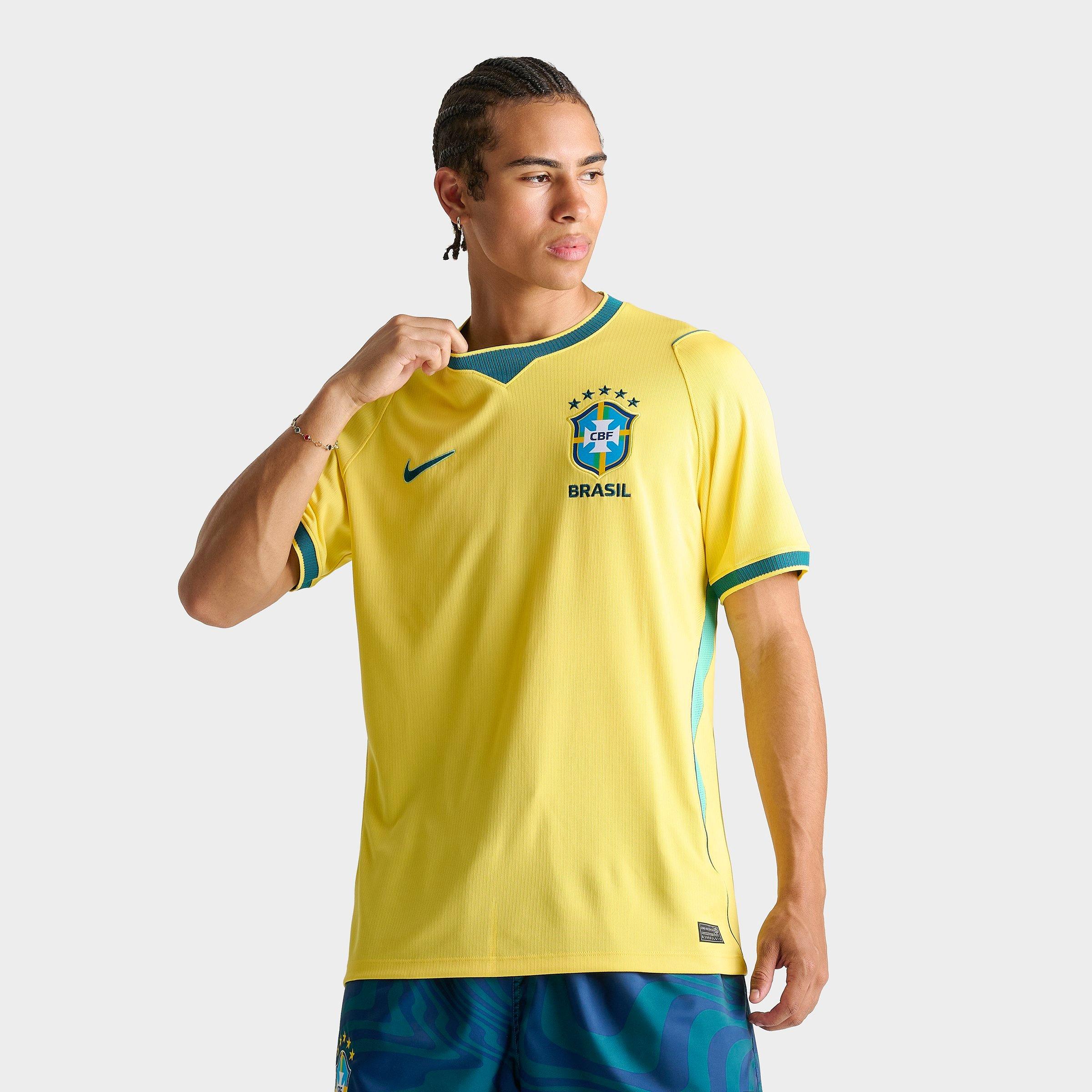 Nike Men's Brazil 2026 Stadium Home Dri-FIT Replica Soccer Jersey in Canary/Light Menta/Geode Teal Size: Small