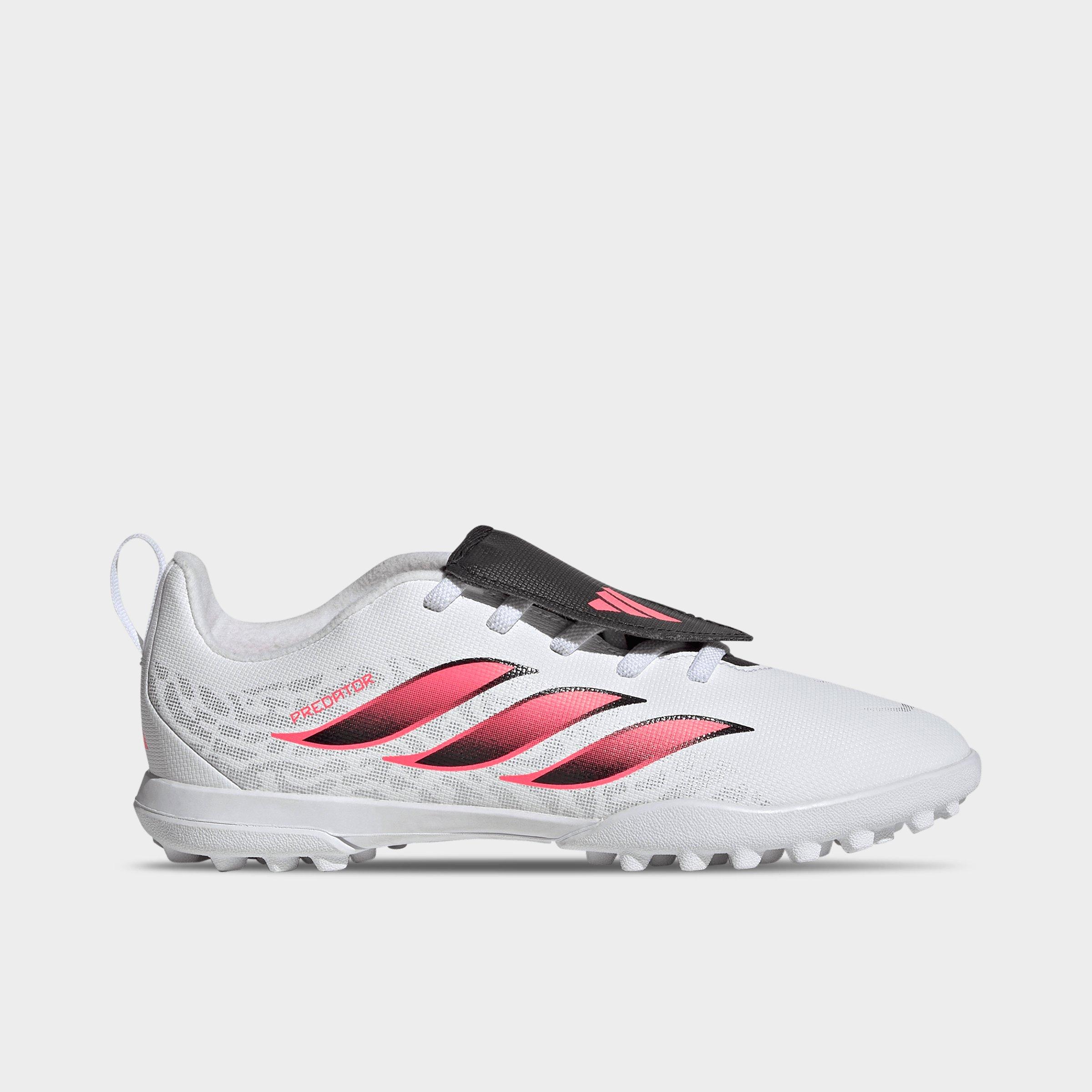 adidas Big Kids Predator Club Fold Over Tongue Turf Stretch Lace Soccer Cleats in Cloud White/Solar Turbo/Core Black Size: 10.5