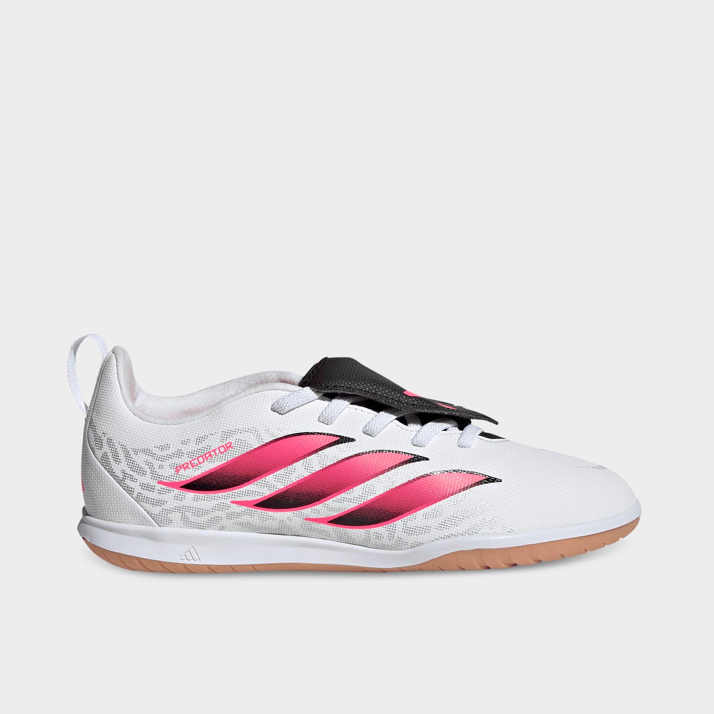 adidas Big Kids Predator Club Fold Over Tongue Indoor Soccer Cleats in White/Solar Turbo/Black Size: 2.0