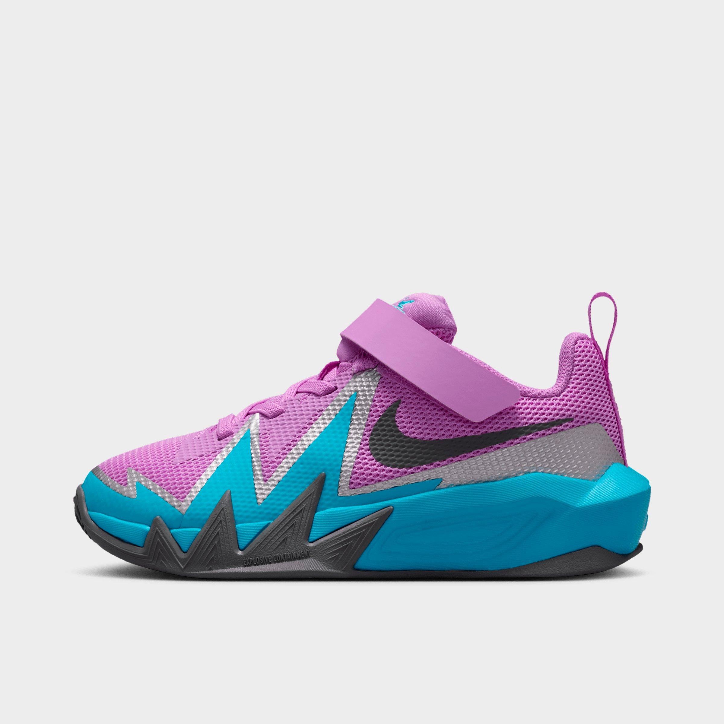 Nike Little Kids S. T. Dynamite Basketball Shoes in Fuchsia Glow/Baltic Blue/Metallic Silver Size: 2.0