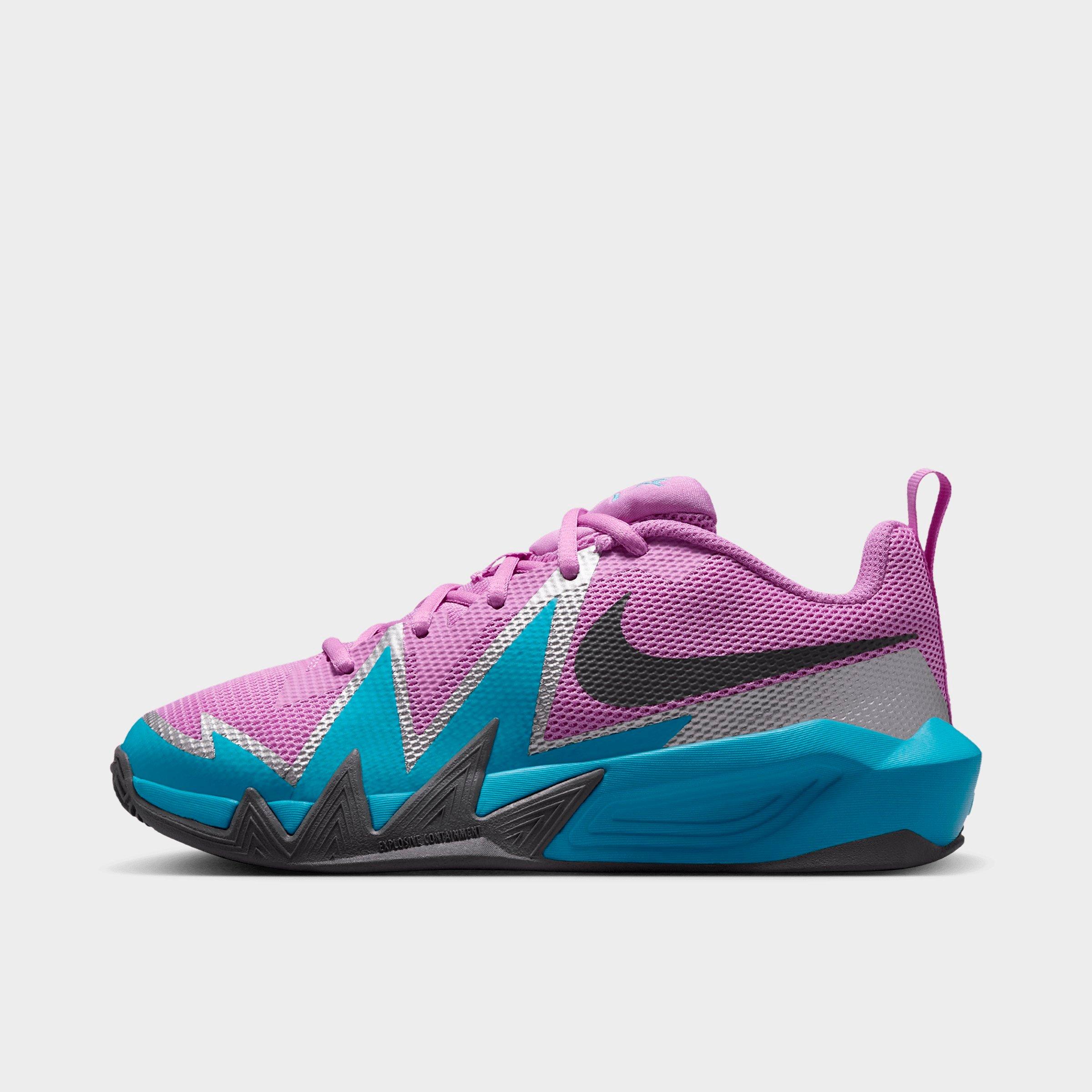 Nike Big Kids S. T. Dynamite Basketball Shoes in Fuchsia Glow/Baltic Blue/Metallic Silver Size: 4.0