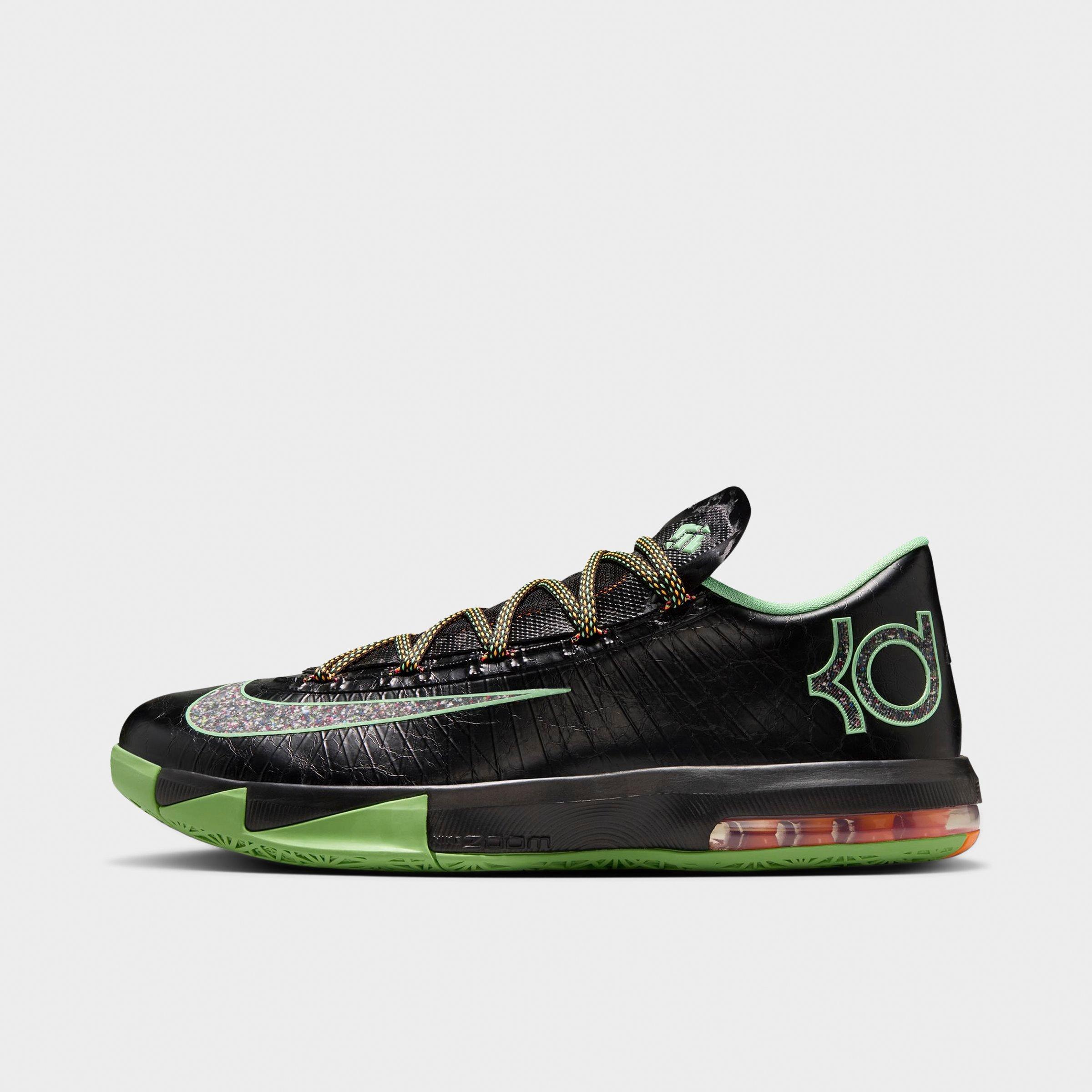 Nike Men's KD 6 Basketball Shoes in Black/Multi-Color/Light Lucid Green Size: 13.0