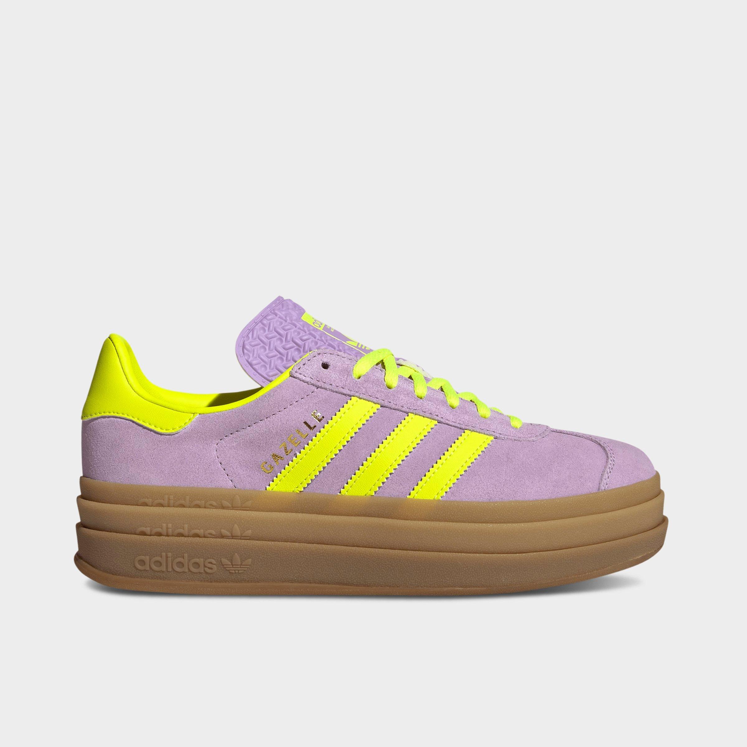 adidas Women's Originals Gazelle Bold Casual Shoes in Powder Plum/Solar Yellow/Gold Metallic Size: 5.5