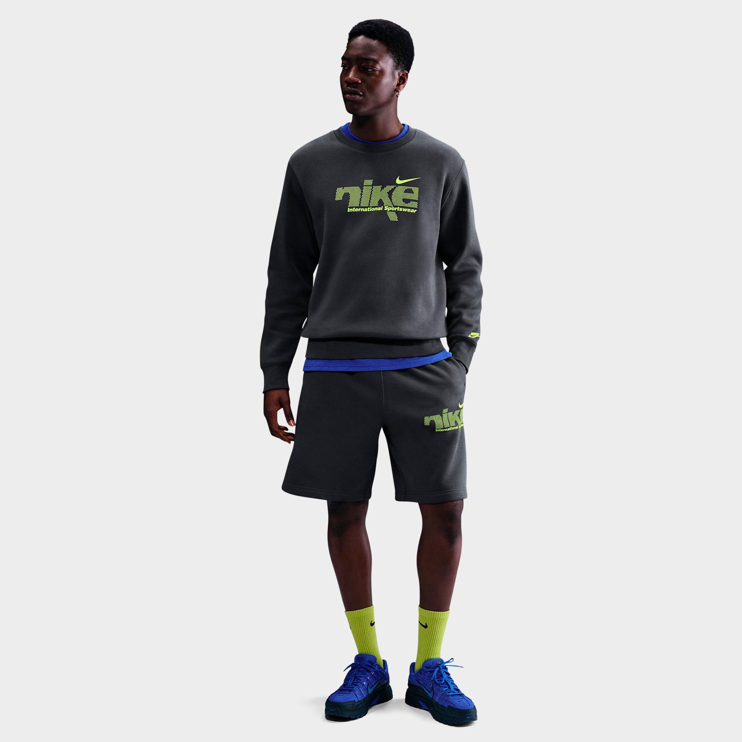 Nike Men's Sportswear Club International Crewneck Sweatshirt in Anthracite/Volt Size: XS