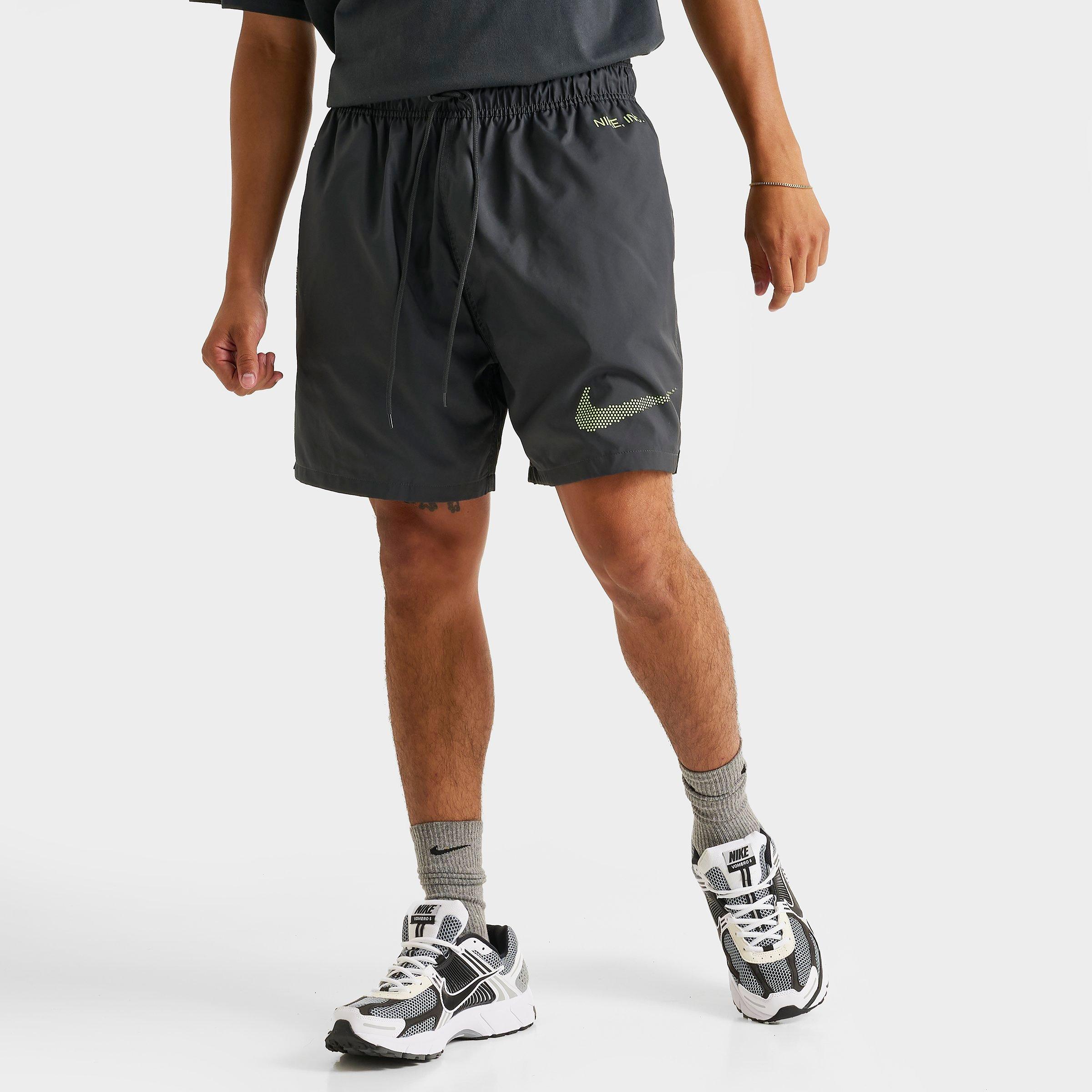 Nike Men's Club Flow Swoosh Woven Shorts in Cool Grey/Volt Size: XS