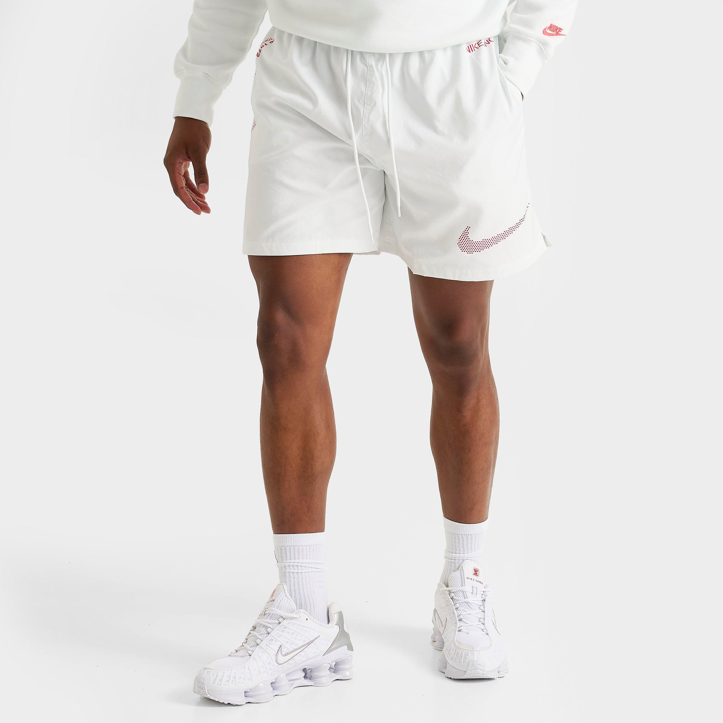 Nike Men's Club Flow Swoosh Woven Shorts in Summit White/Bright Crimson Size: XS