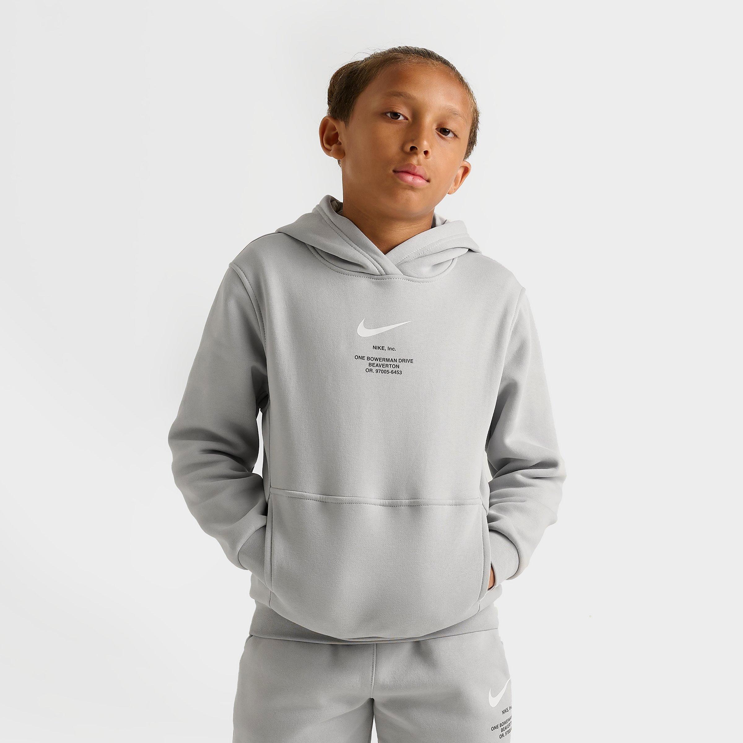 Nike Big Kids Swoosh By Pullover Hoodie in Light Smoke Grey Size: Small