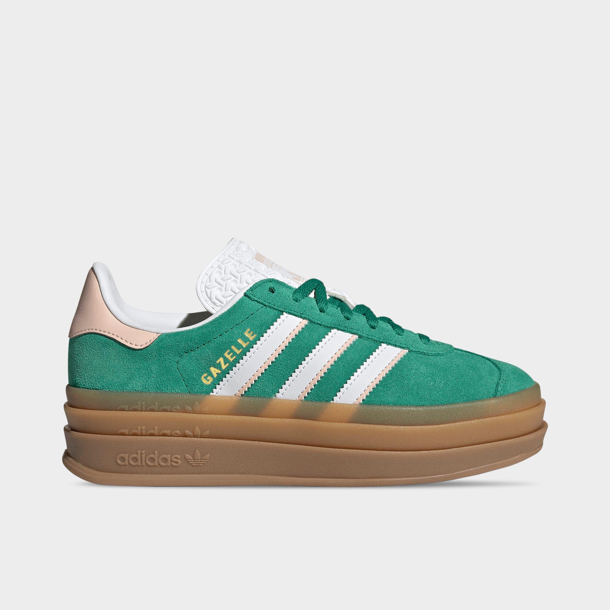 adidas Girls' Big Kids Originals Gazelle Bold Casual Shoes in Bold Green/Cloud White/Gold Metallic Size: 6.0