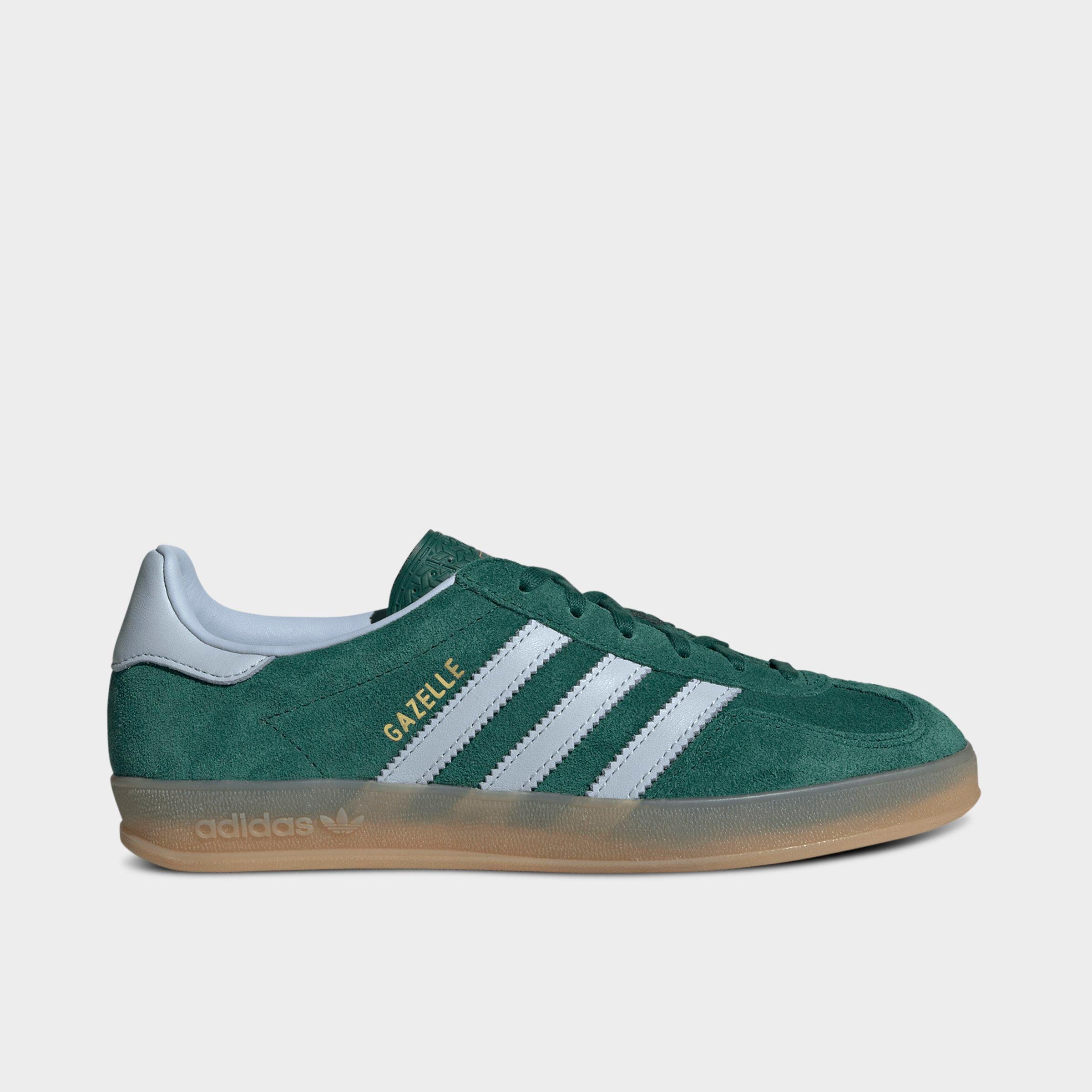 adidas Women's Originals Gazelle Indoor Casual Shoes in Collegiate Green/Crystal Sky/Gum Size: 5.0
